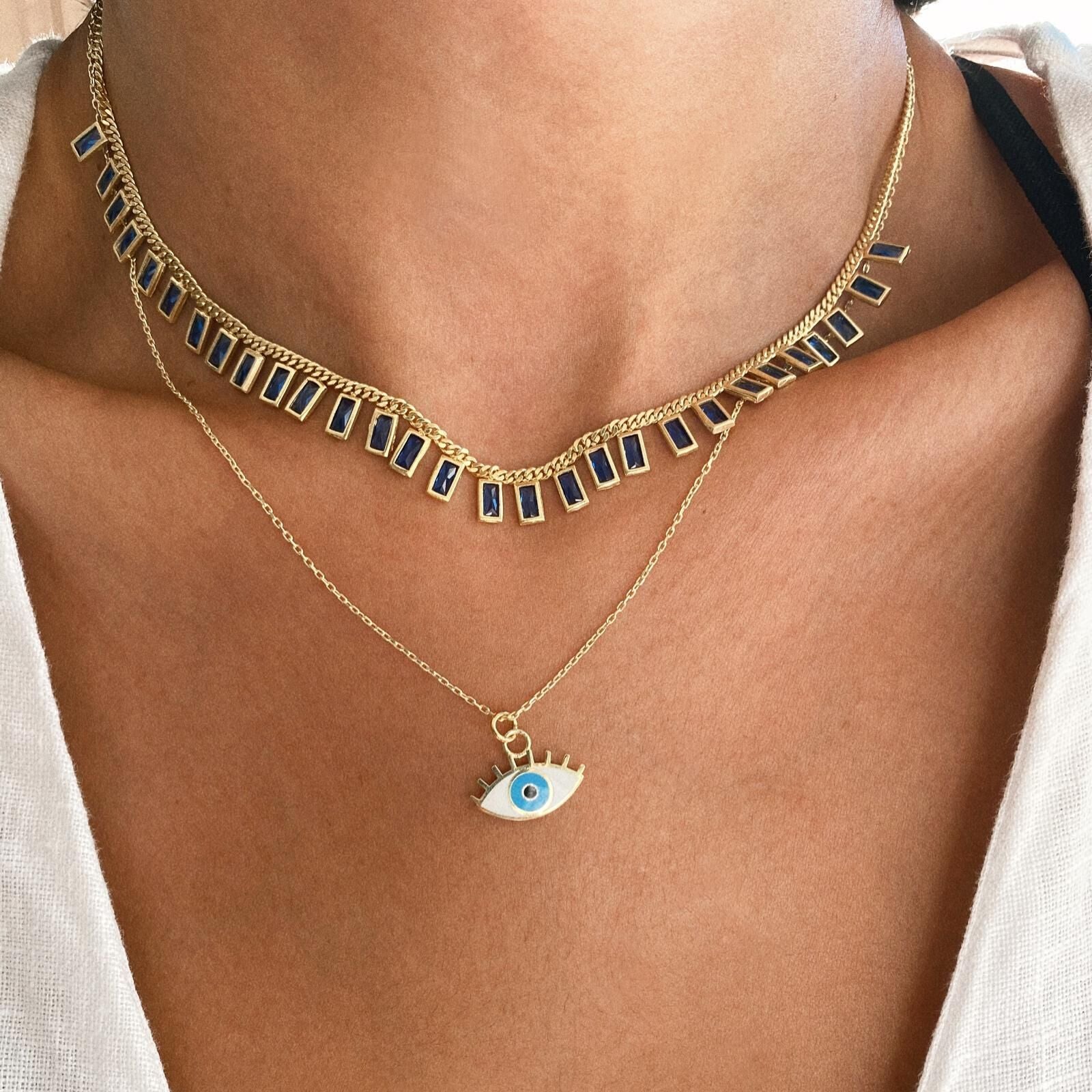 Gold Evil Eye Eyelash Sterling Silver Gold Vermeil Necklace, Image 2 of 3