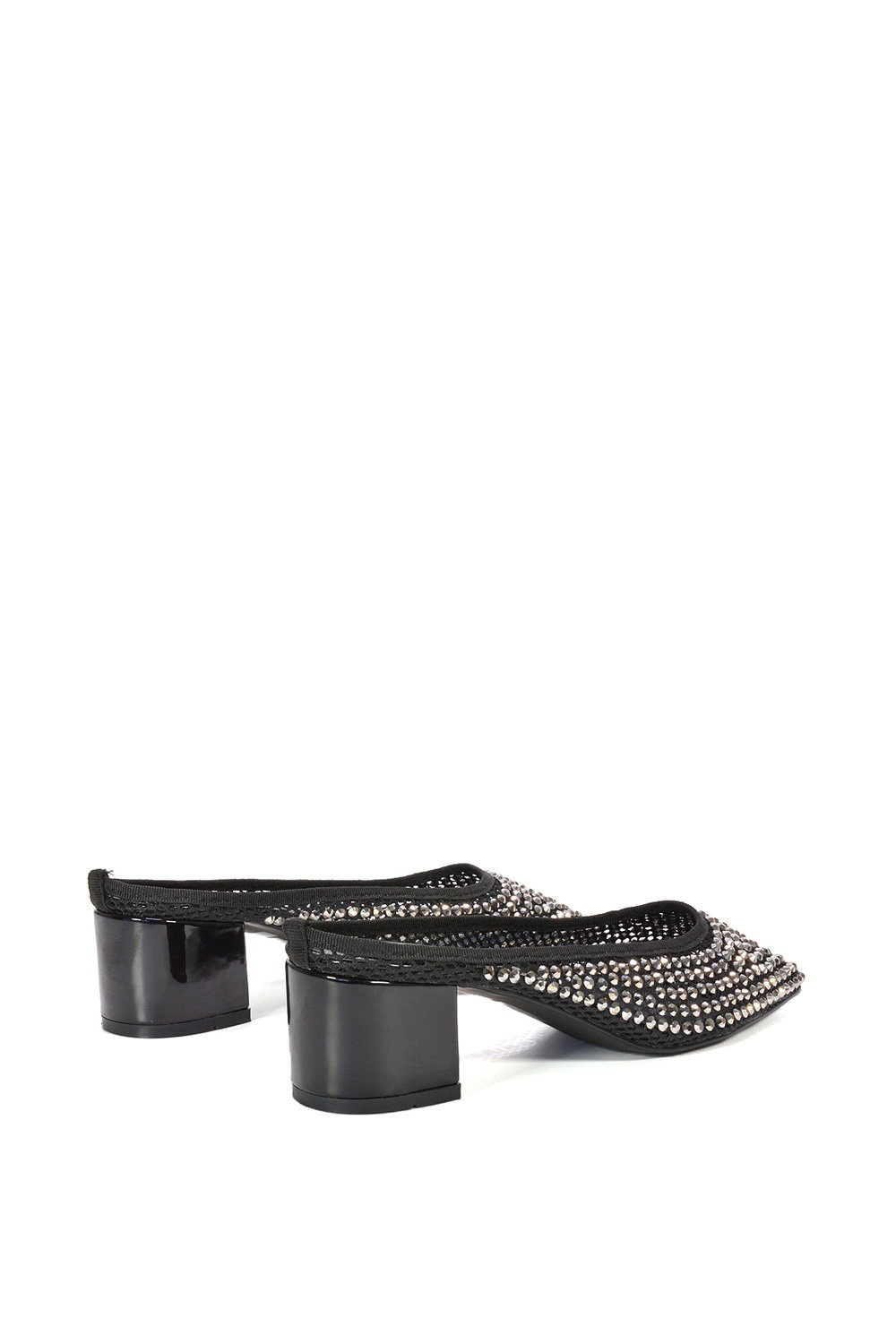 Black XY LONDON Black 'Brooklyn' Square Toe Court Shoe Mule Block Heels With Crystal Mesh, Image 4 of 6