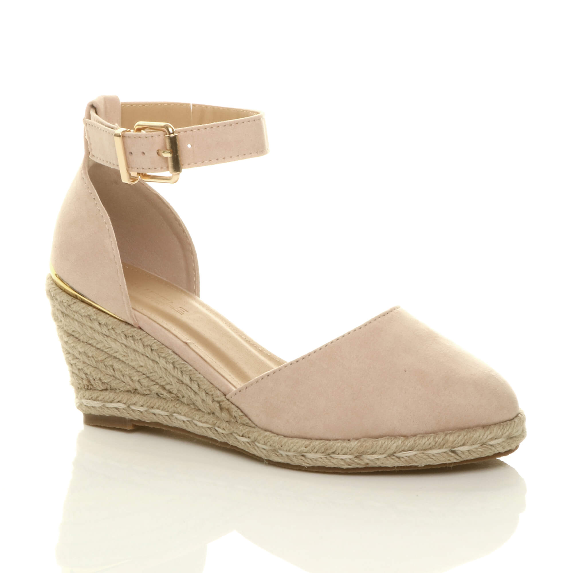 Pink Mid Wedge Heel Ankle Strap Espadrille Sandals