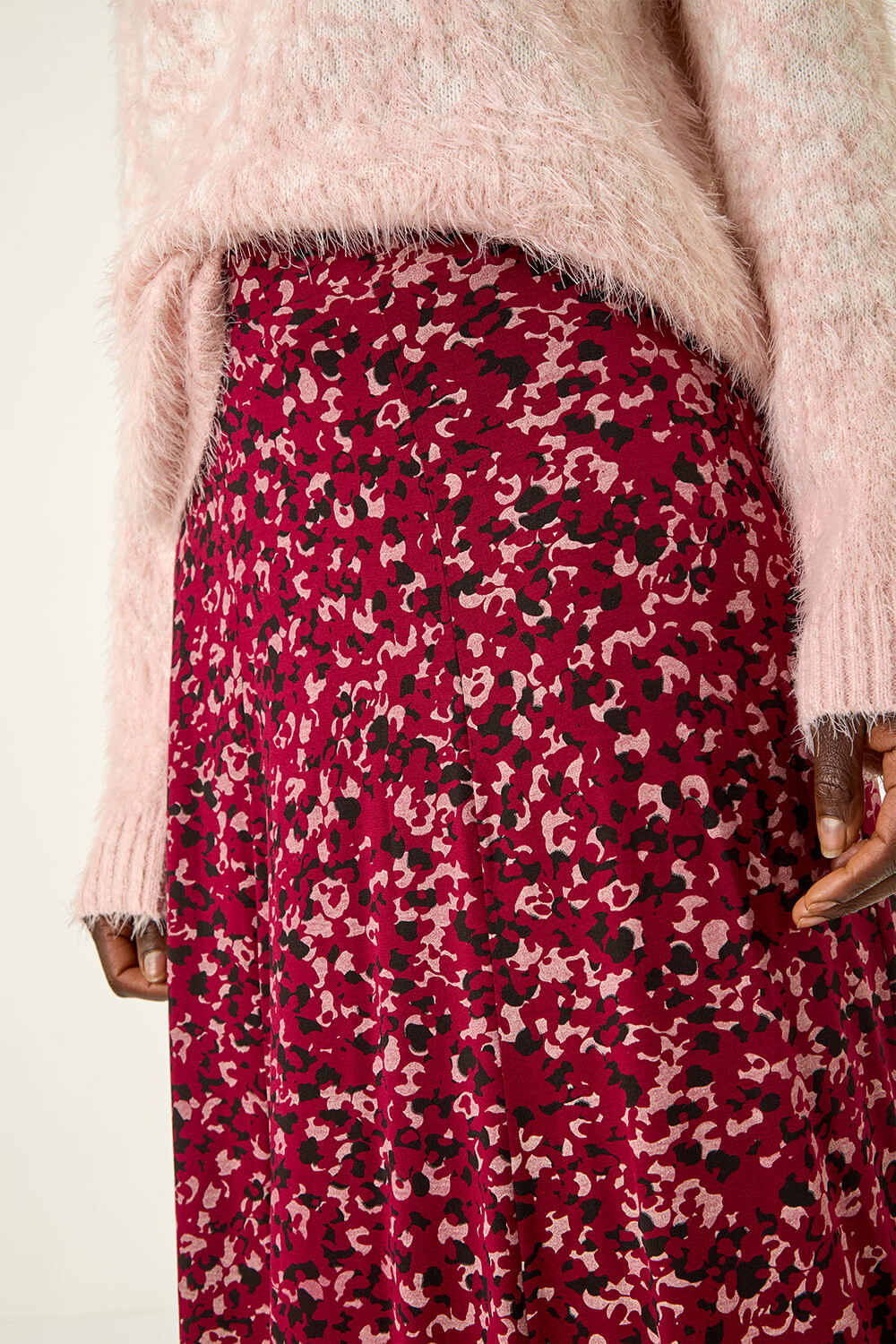 Wine Confetti Print Stretch Midi Skirt, Image 6 of 5