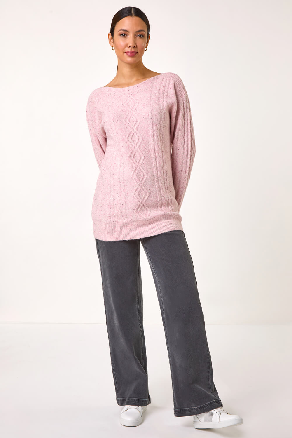 Light Pink Sparkly Cable Knit Jumper, Image 3 of 5