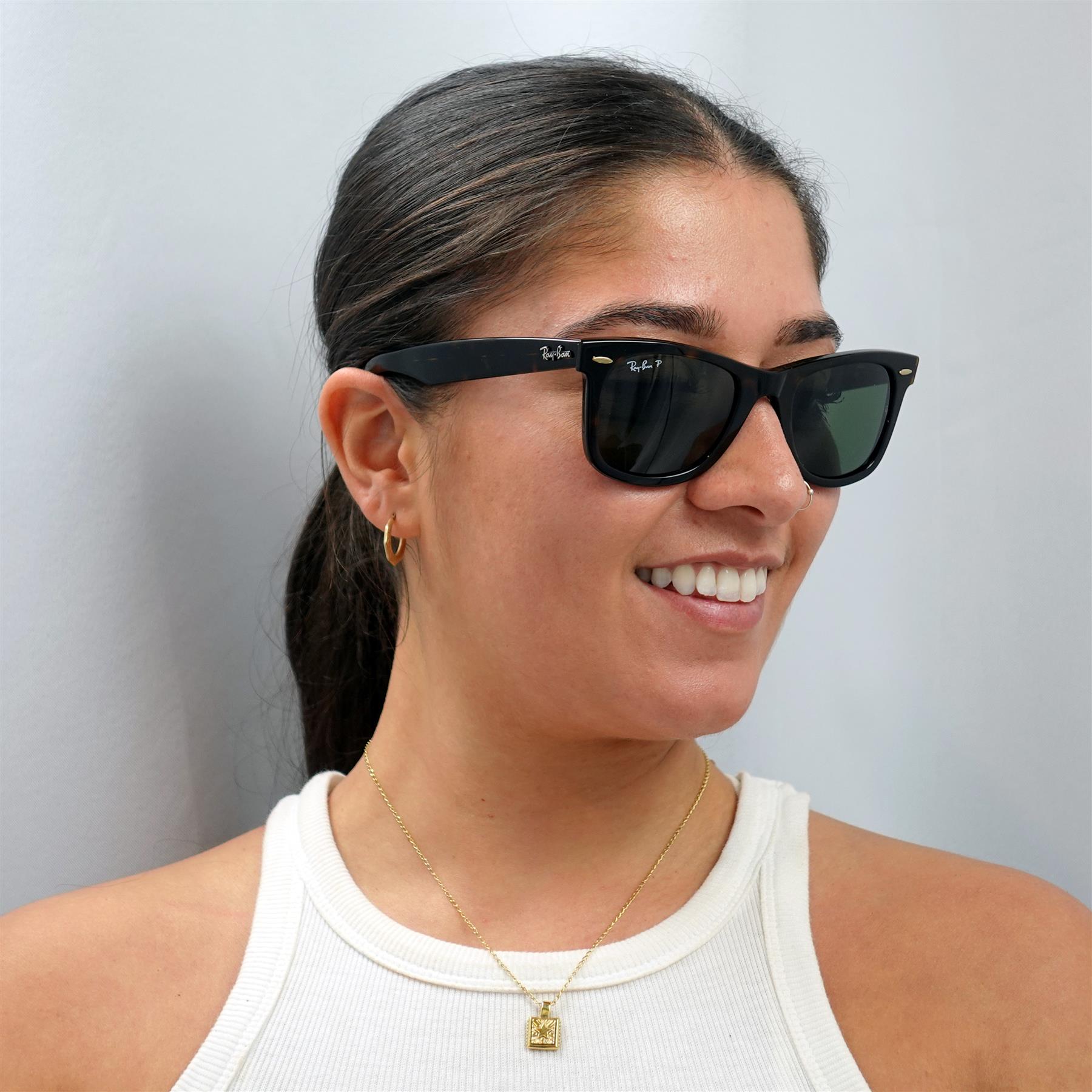 Brown Ray-Ban Brown Rectangle Tortoise Green Polarized Sunglasses, Image 2 of 3