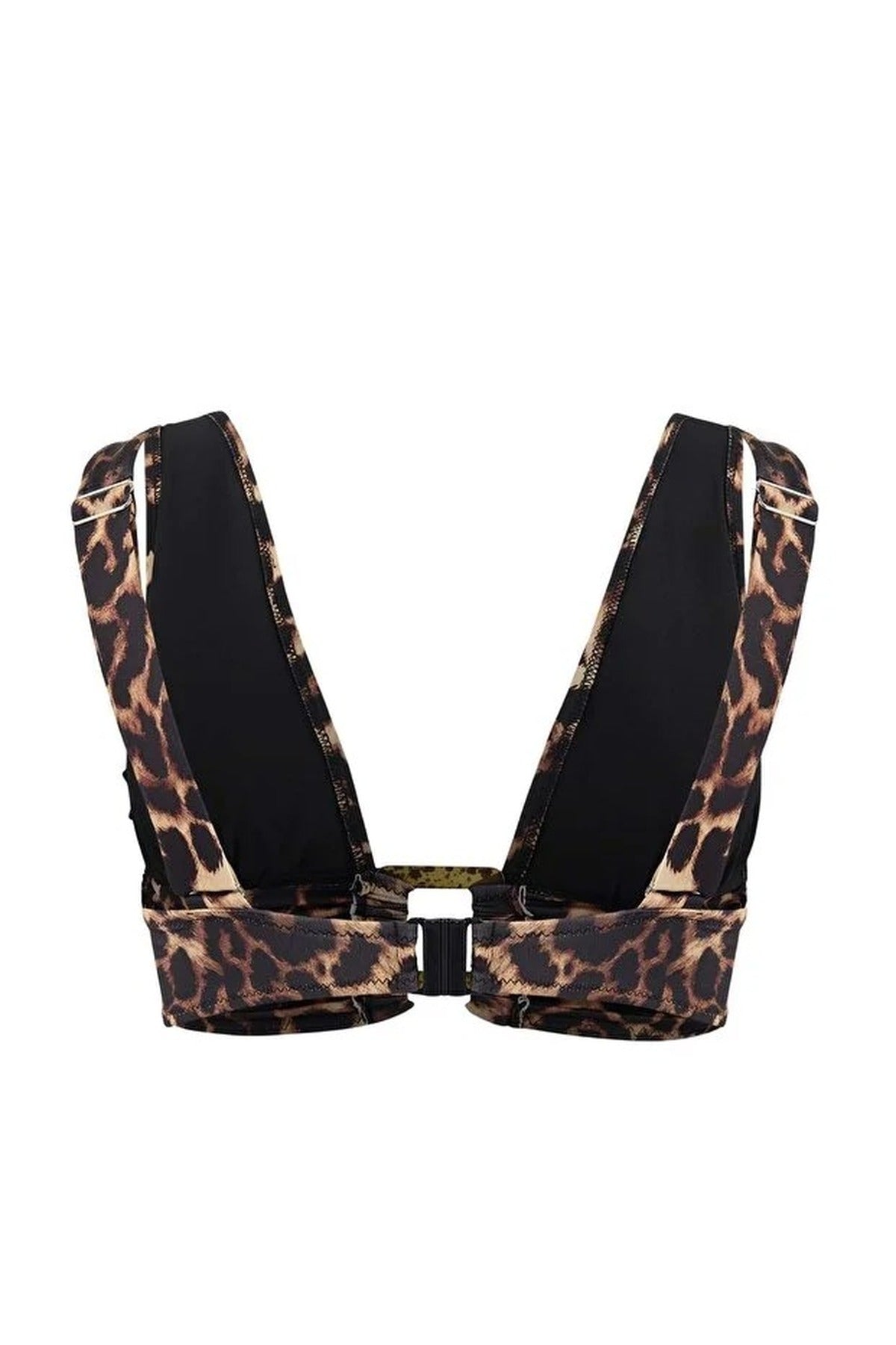 Multi Leopard Print Hardware Detail Triangle Bikini Top with Wide Straps, Image 3 of 4