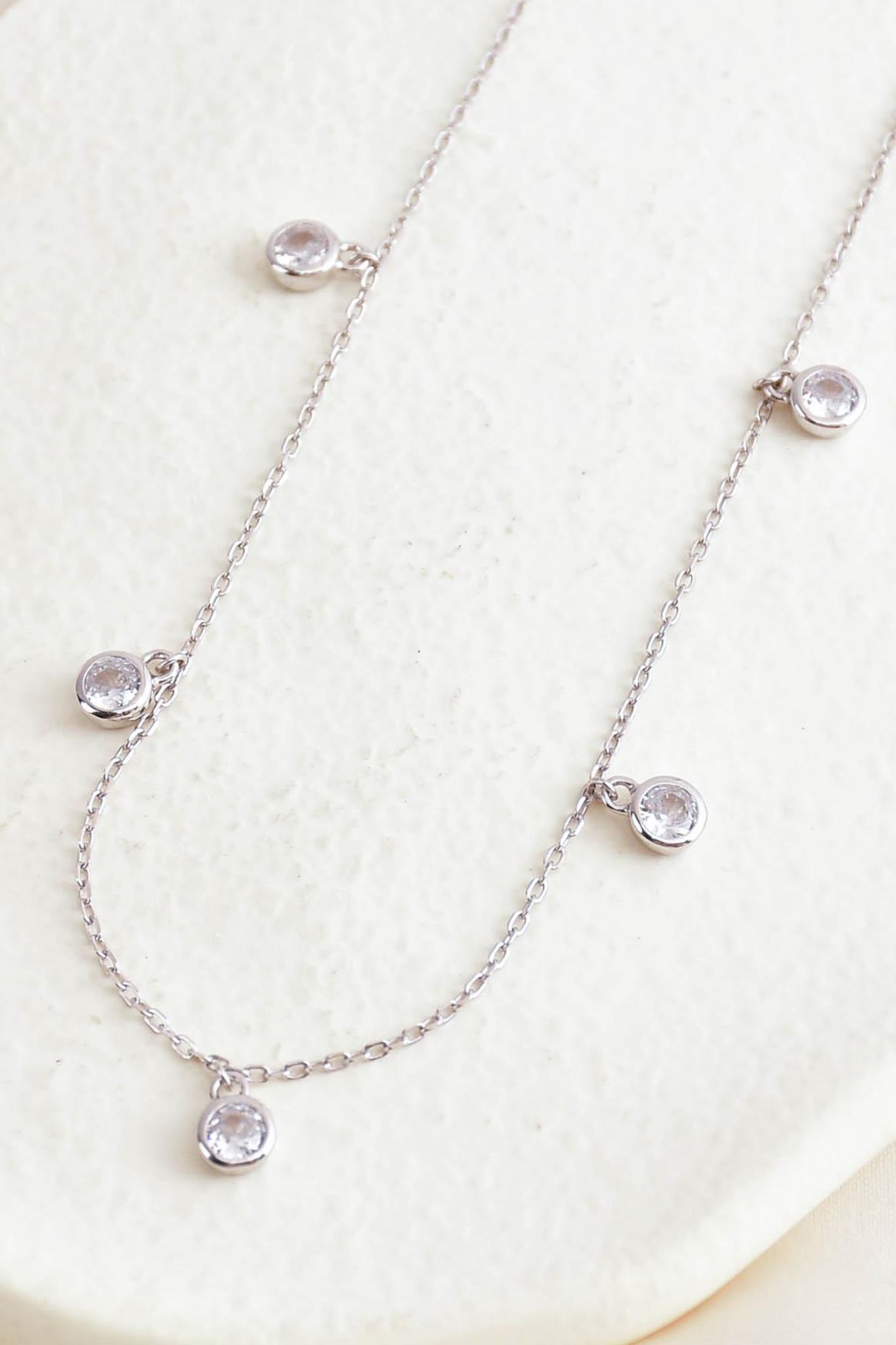 Metallic S925 Sterling Silver Sparkly Charm Necklace