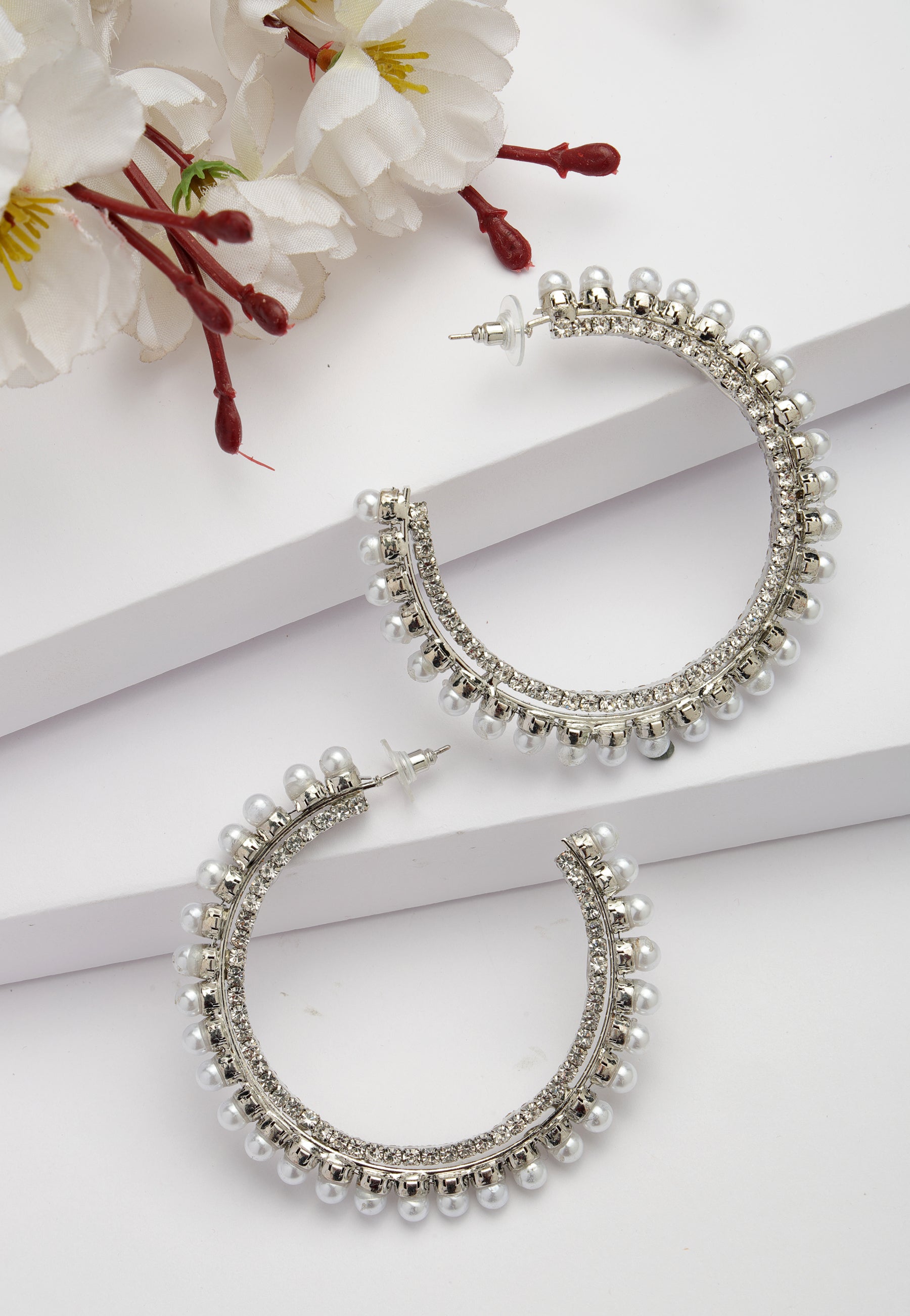 White Diva Collection C-Shaped Hoop Earrings, Image 2 of 5