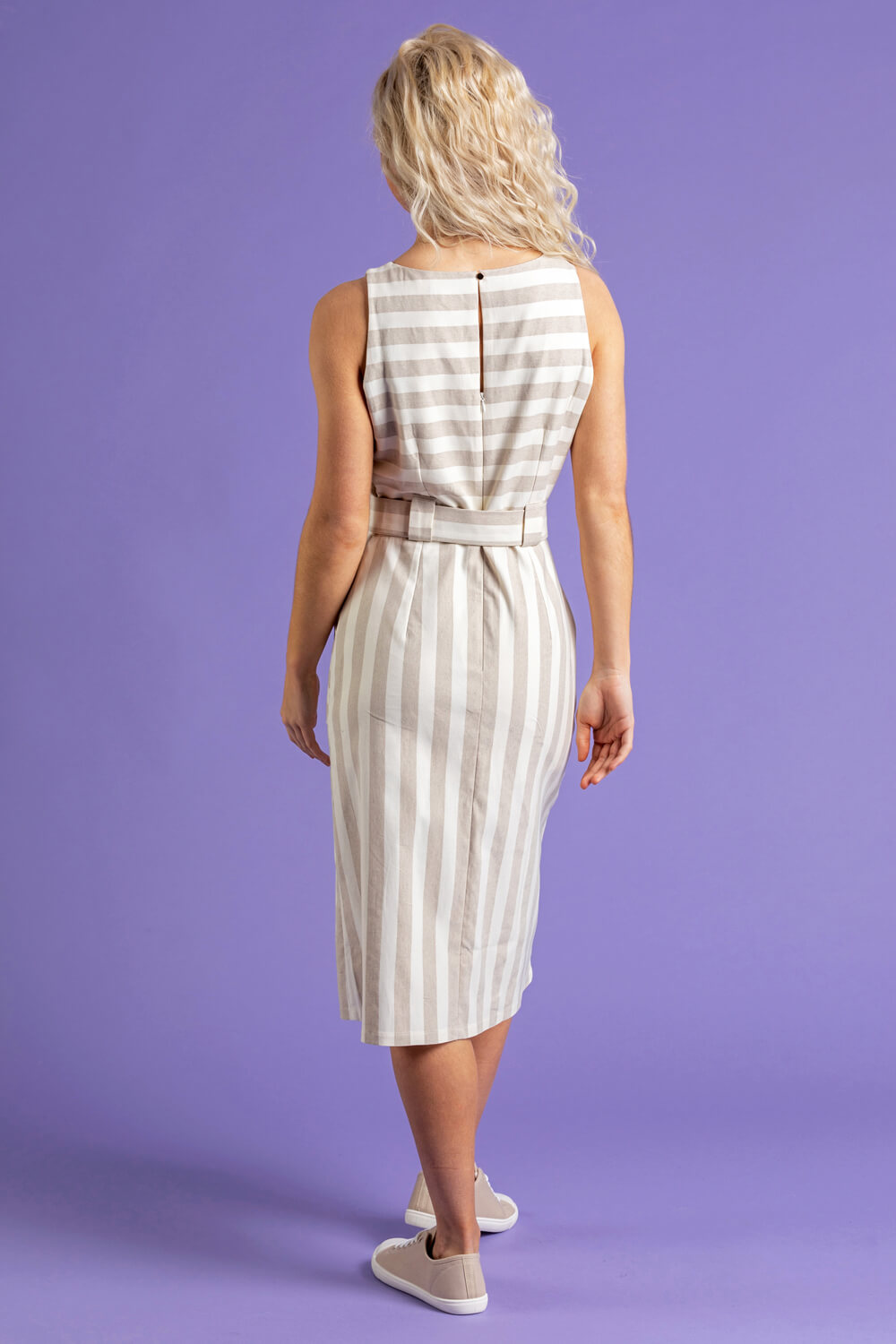 Stone Striped Belted Midi Dress, Image 3 of 5