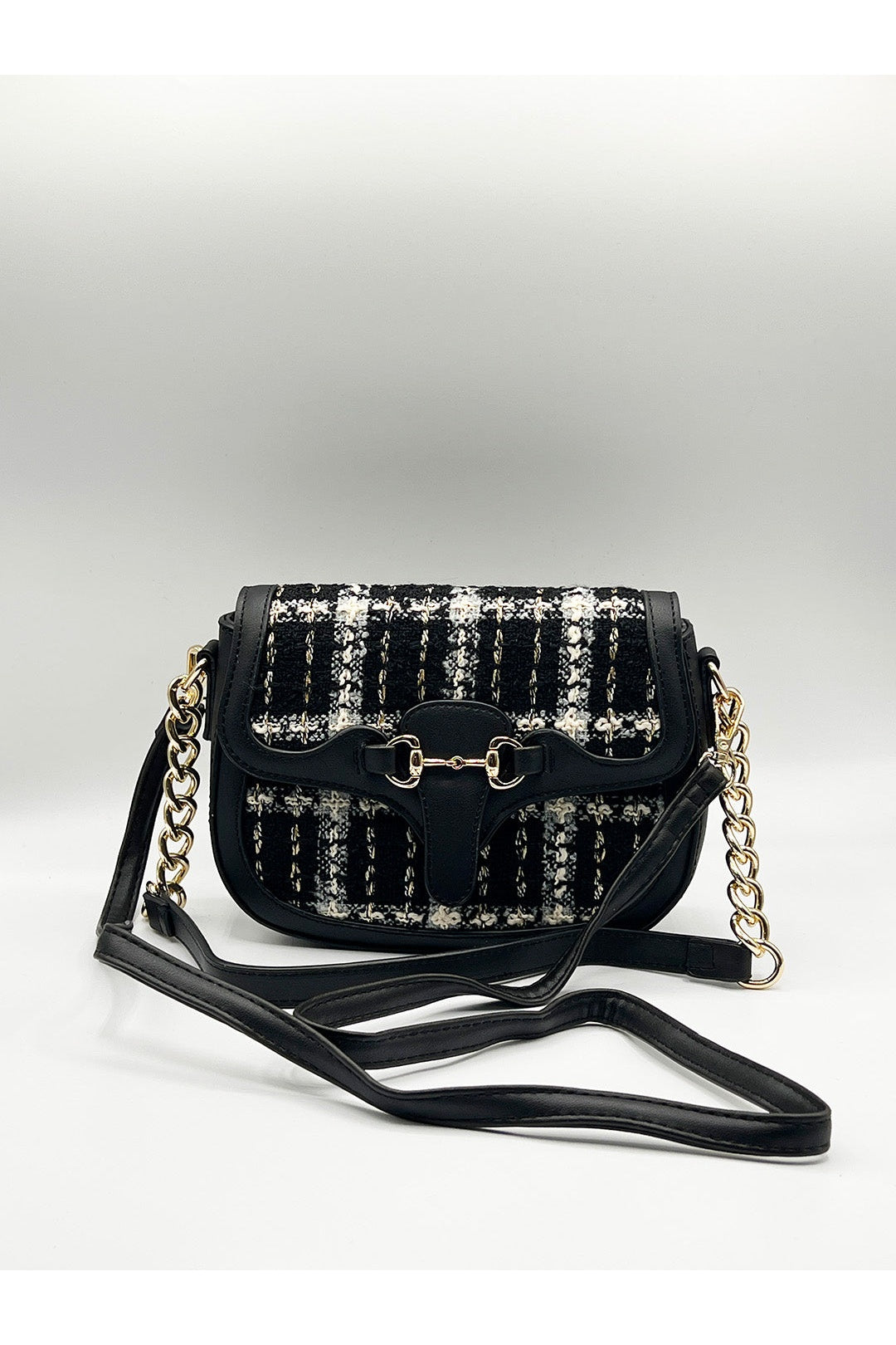 Black Knit Check Shoulder Bag, Image 3 of 6