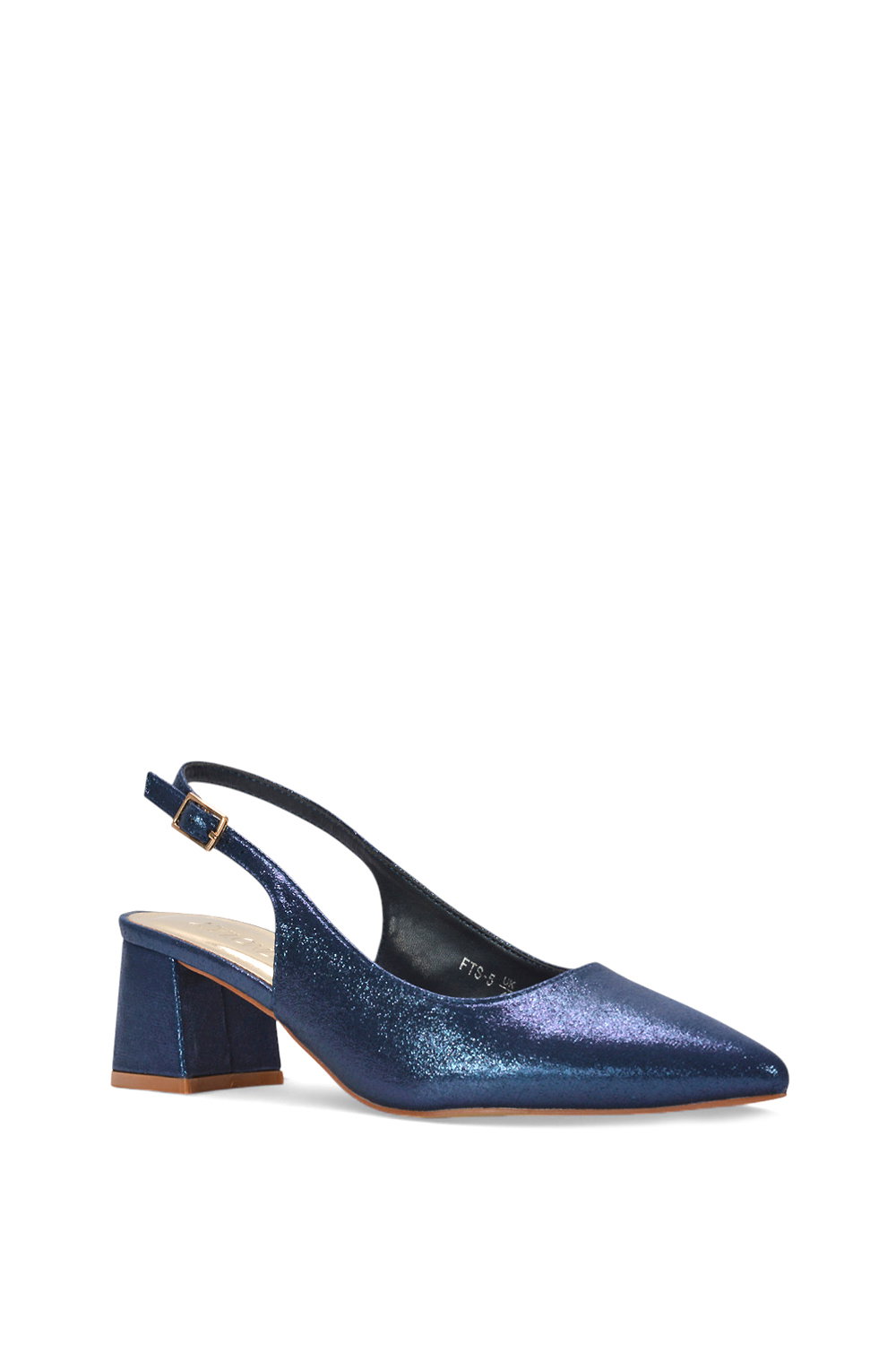 Navy XY London Navy 'Virelai' Shimmer Low Block Heels With Slingback, Image 2 of 6