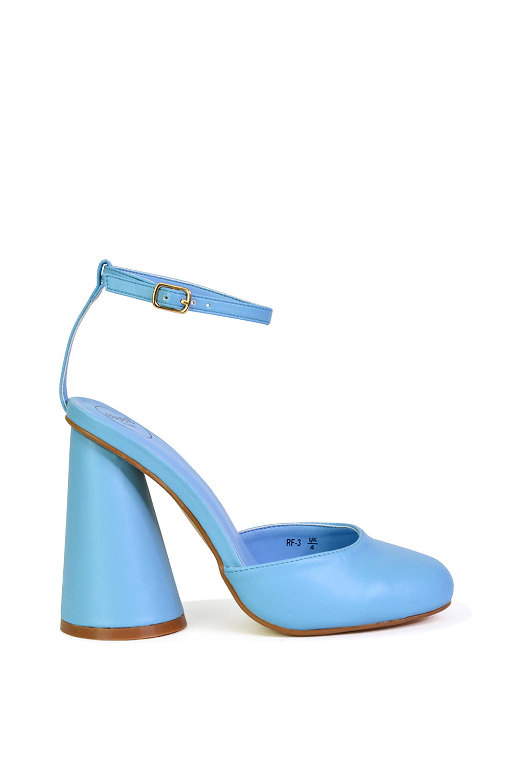 Blue XY LONDON Blue 'Ekin' Ankle Strap Statement Cylinder Block Heel, Image 5 of 5