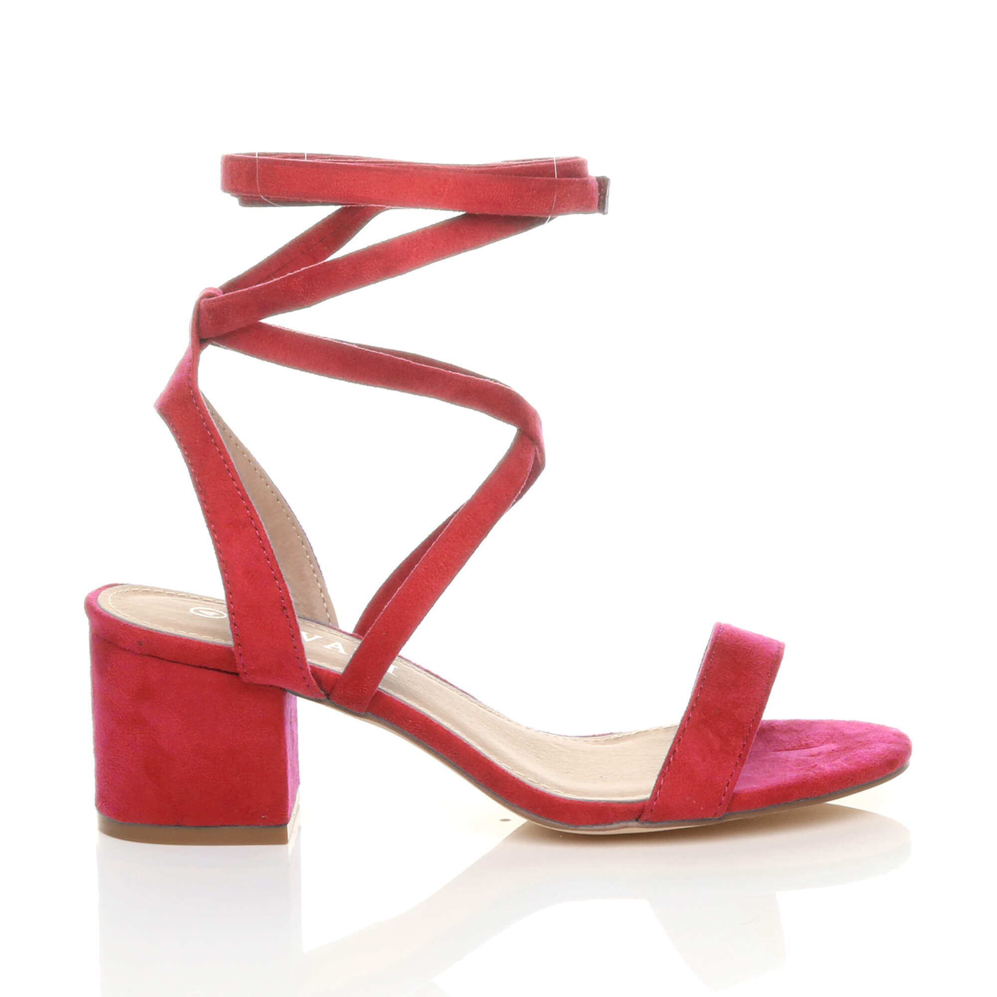 Red AJVANI Red Mid Block Heel Tie Up Sandals, Image 2 of 6