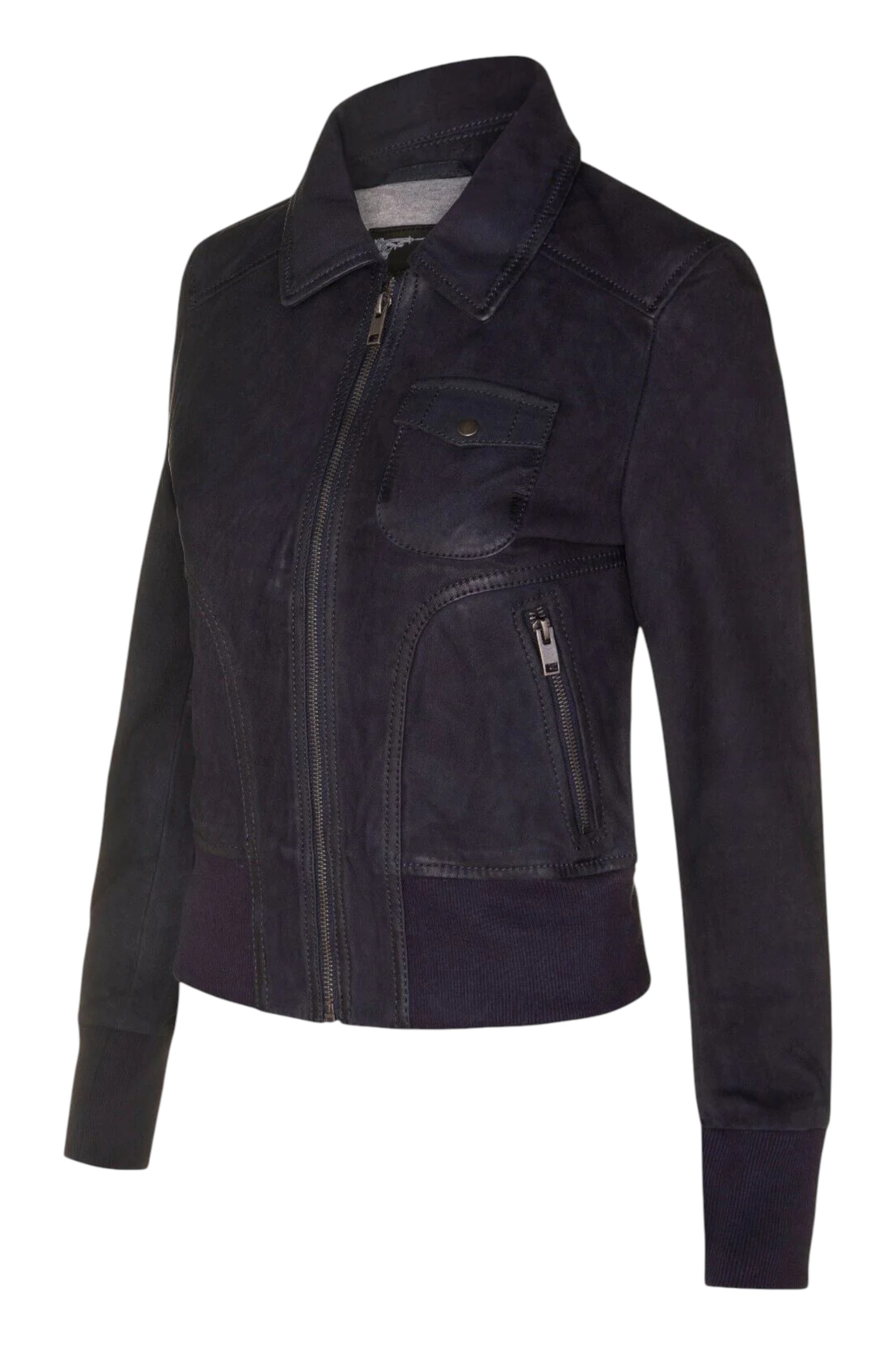 Navy Womens Leather MA-1 Varsity Jacket - Ann, Image 3 of 5