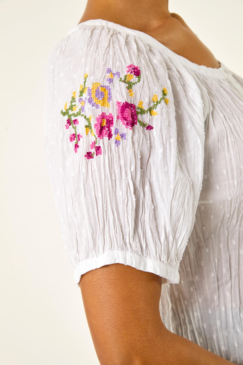Ivory Floral Cross Stitch Blouse | Roman UK