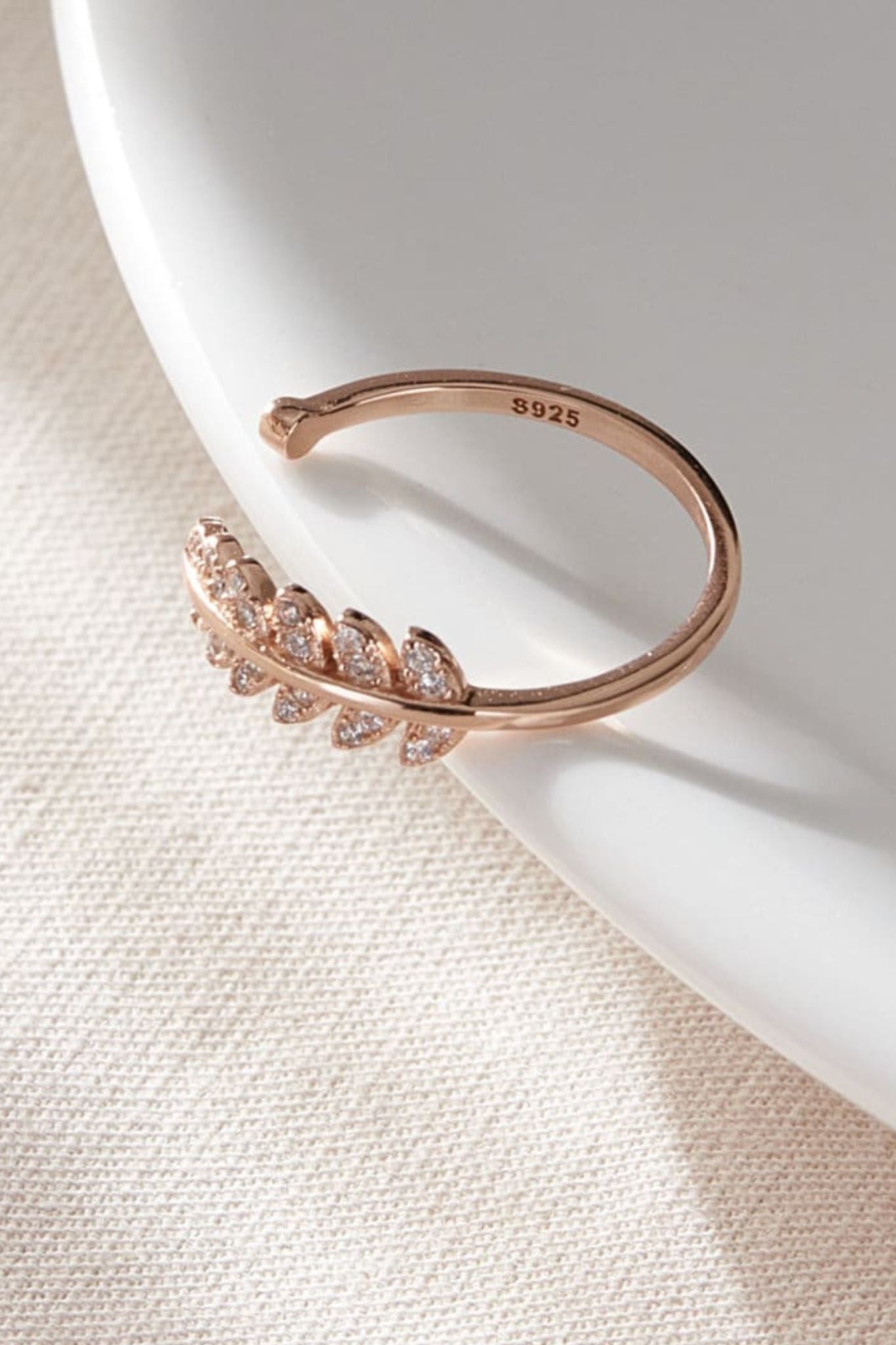 Rose Gold Mia Gioielli Rose Gold Sterling Silver CZ Adjustable Leaf Ring, Image 3 of 3