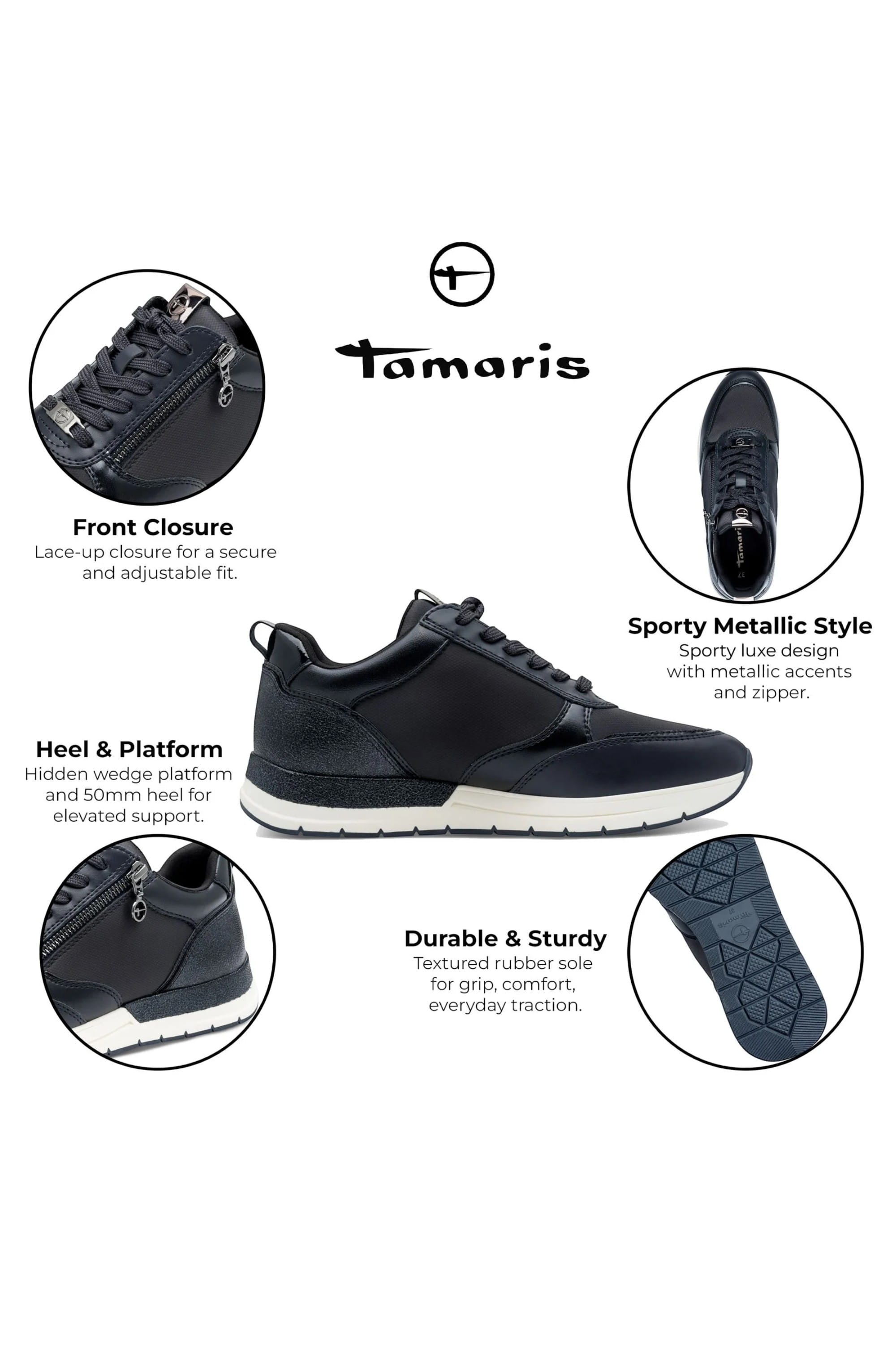 Blue Tamaris Blue Tamaris Womens Navy Blue Zip Sneakers, Image 2 of 7