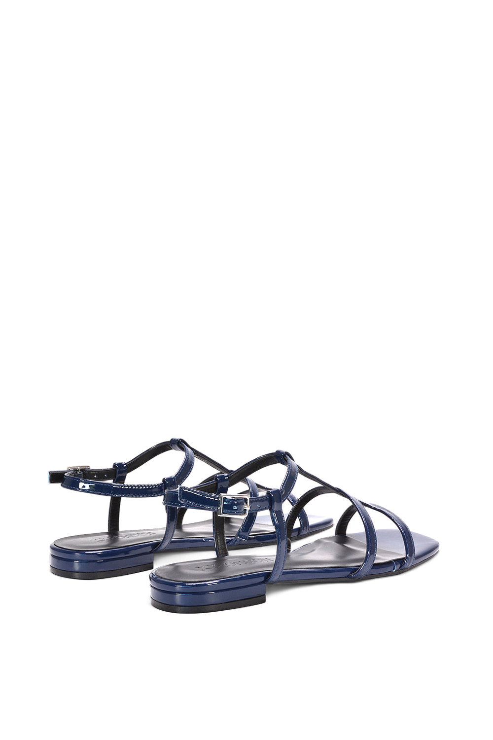 Navy XY LONDON Navy 'Danielle' Flat Strappy Caged Square Toe Sandals With Buckle, Image 4 of 6