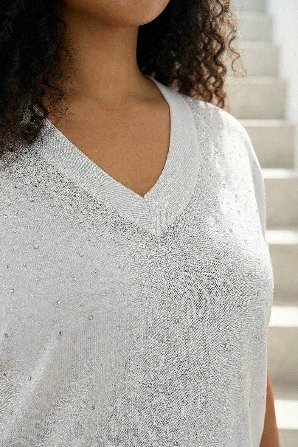 Ivory Curve Sparkly Knit Top, Image 5 of 4