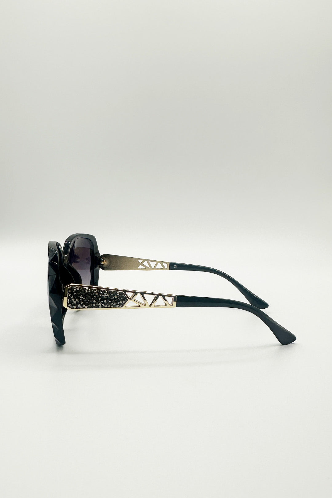 Black Round Square Side Detail Sunglasses In Black, Image 4 of 4