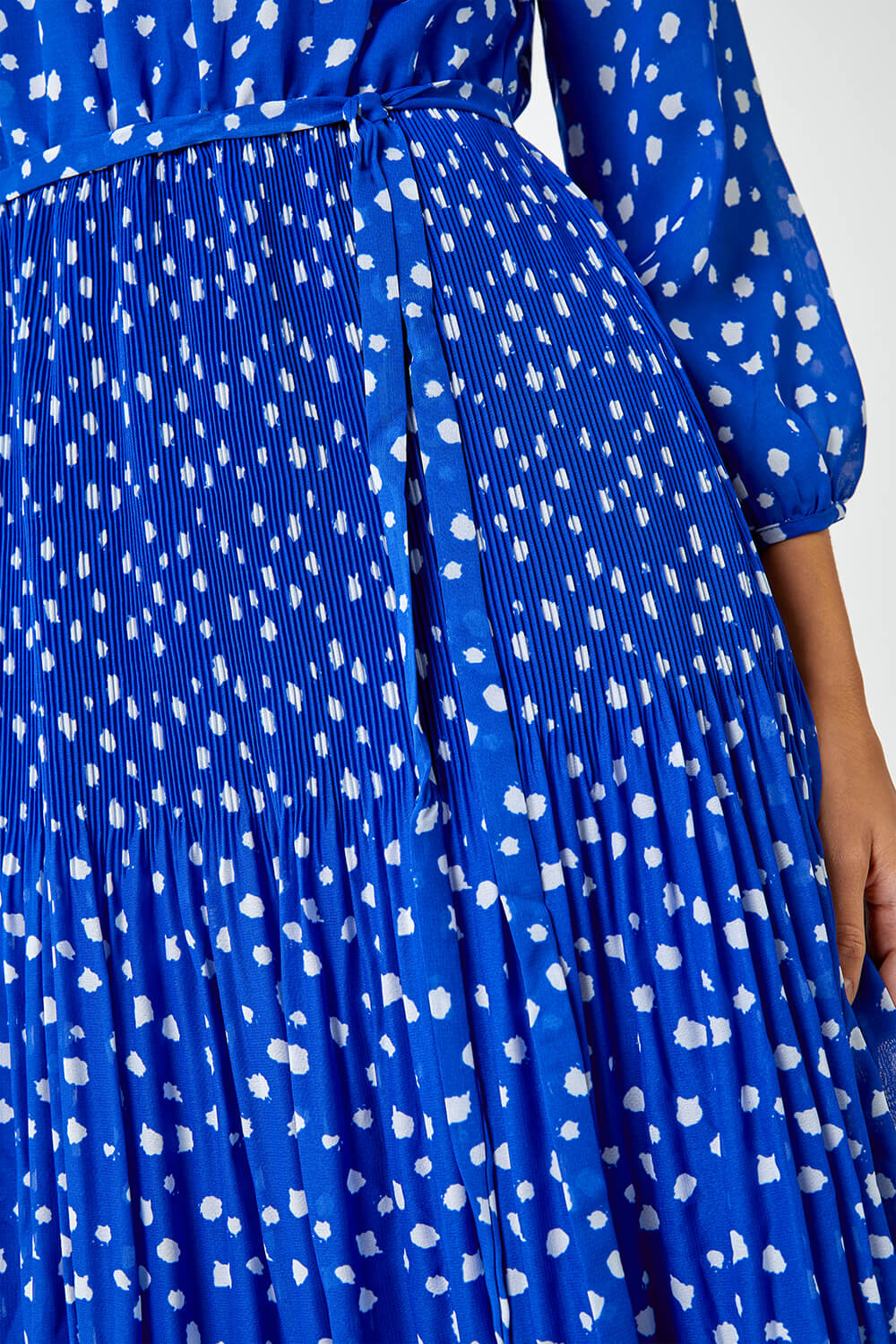 Royal Blue Spot Print Pleated Midi Dress, Image 6 of 6