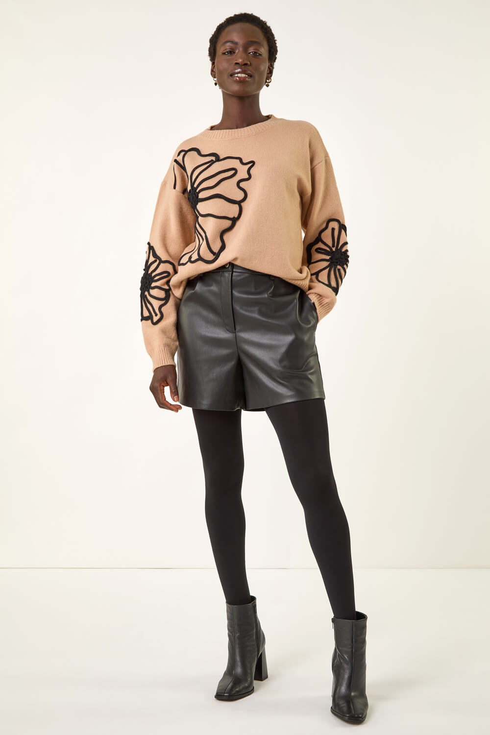 Camel  Cornelli Floral Knit Jumper, Image 4 of 5