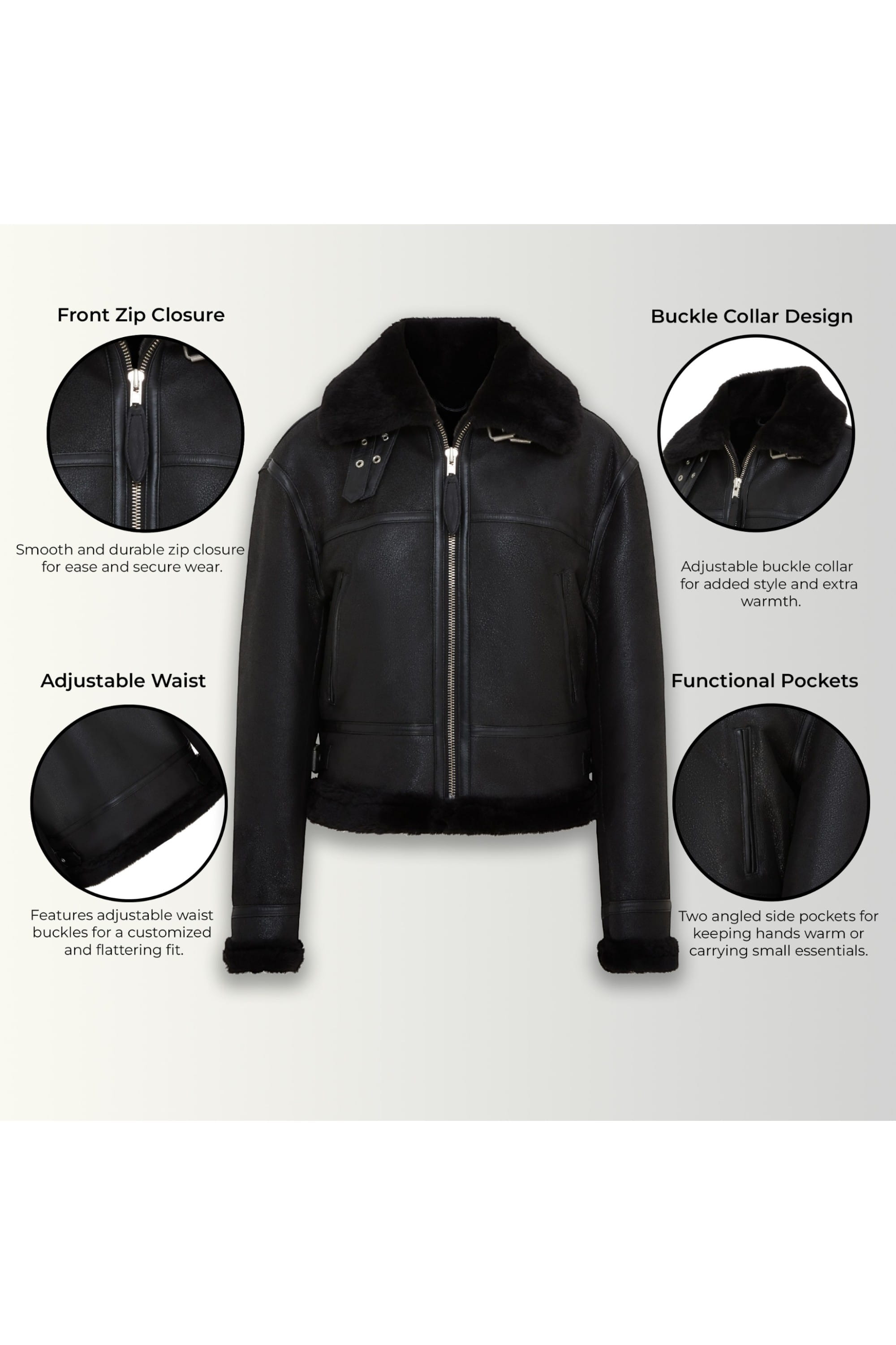 Black Infinity Leather Black Bomber B3 Sheepskin Jacket -Akiak, Image 3 of 6