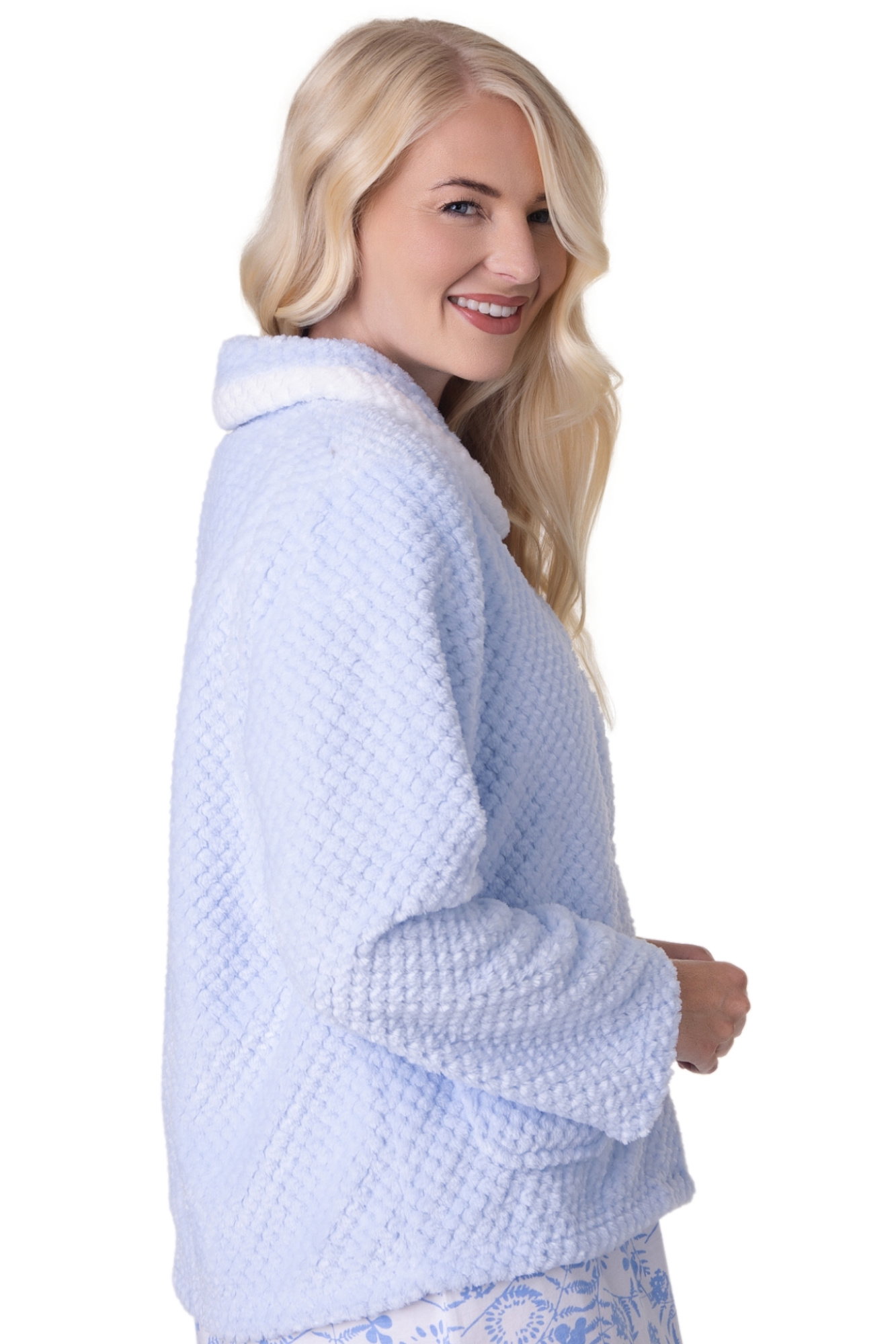 Blue Supersoft Button Front Bed Jacket, Image 2 of 5