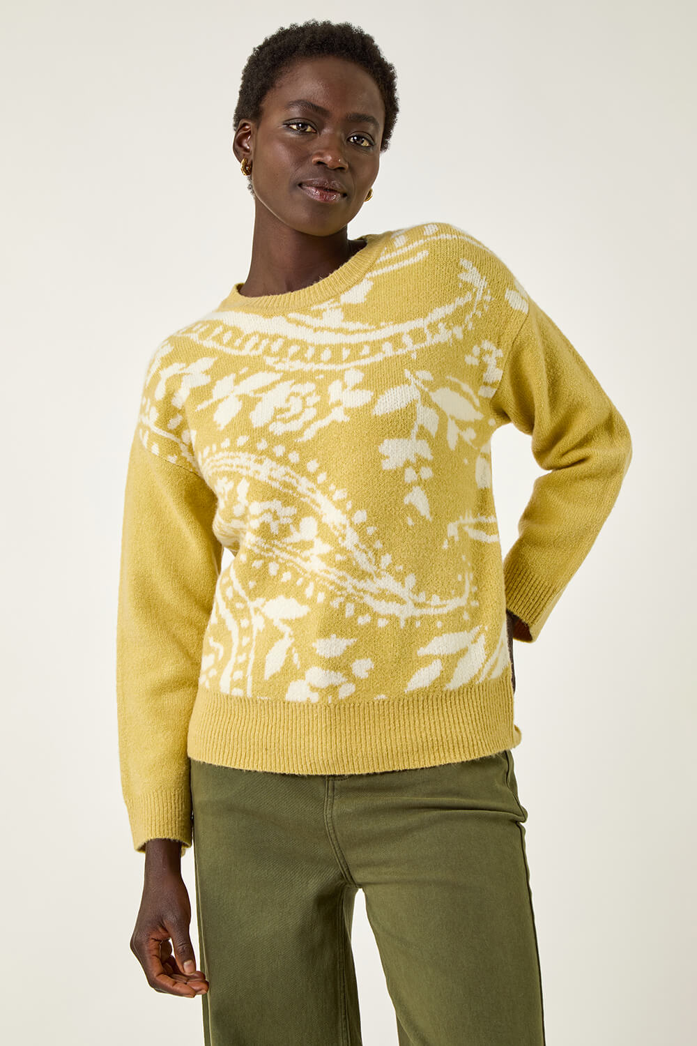 Pale Green Floral Jacquard Knit Jumper , Image 5 of 5