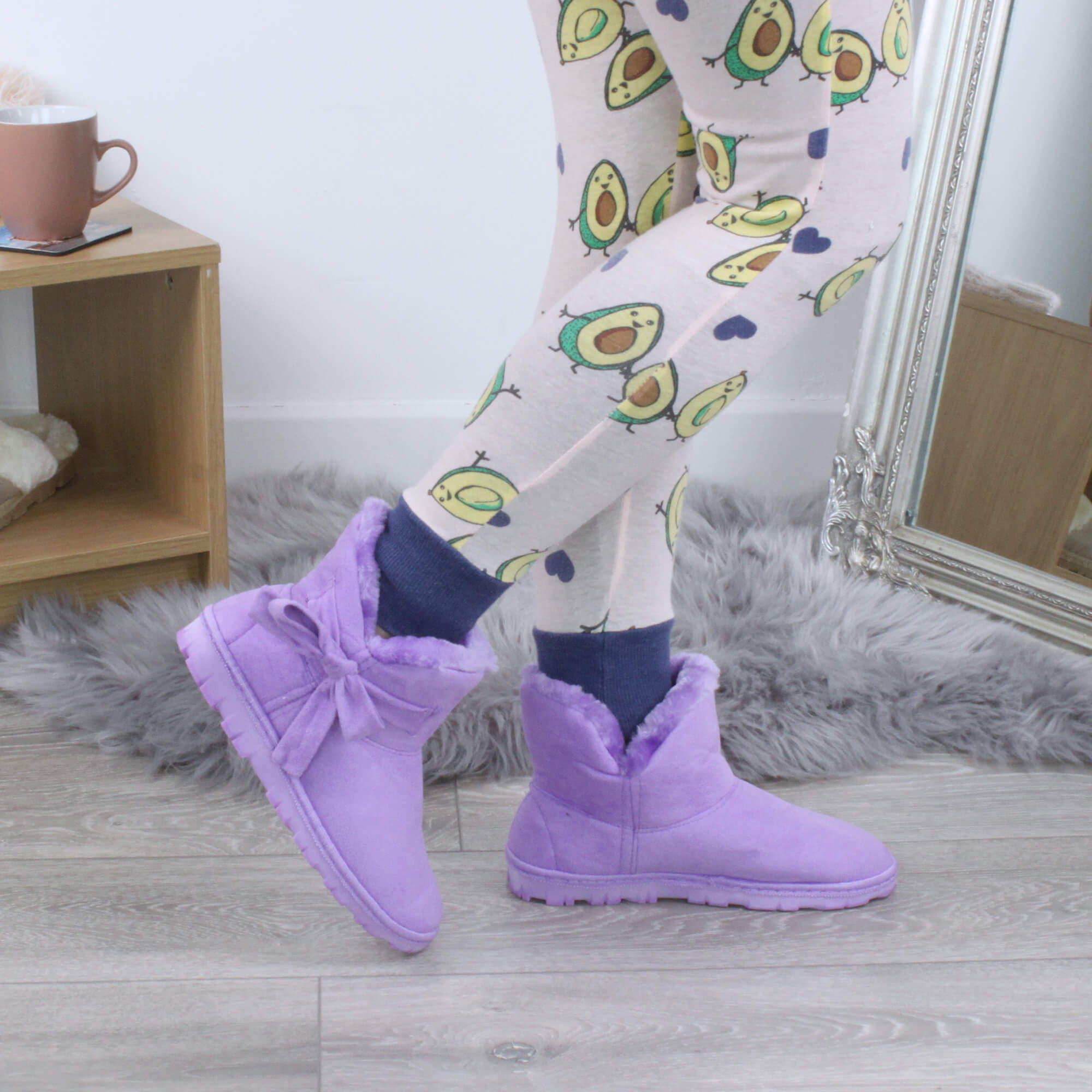 Lilac AJVANI Lilac Faux Fur Lined Ankle Boots Slippers, Image 5 of 6