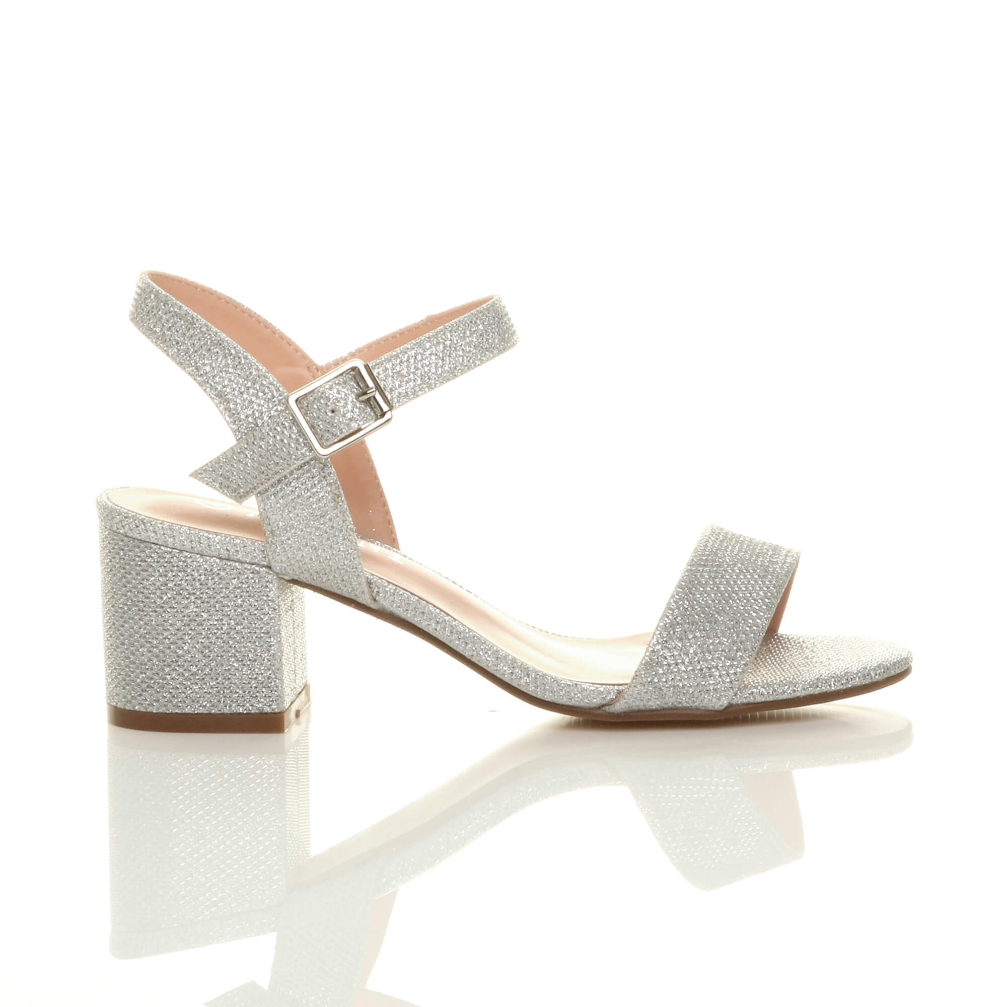 Silver AJVANI Silver Mid Block Heel Strappy Sandals, Image 2 of 6