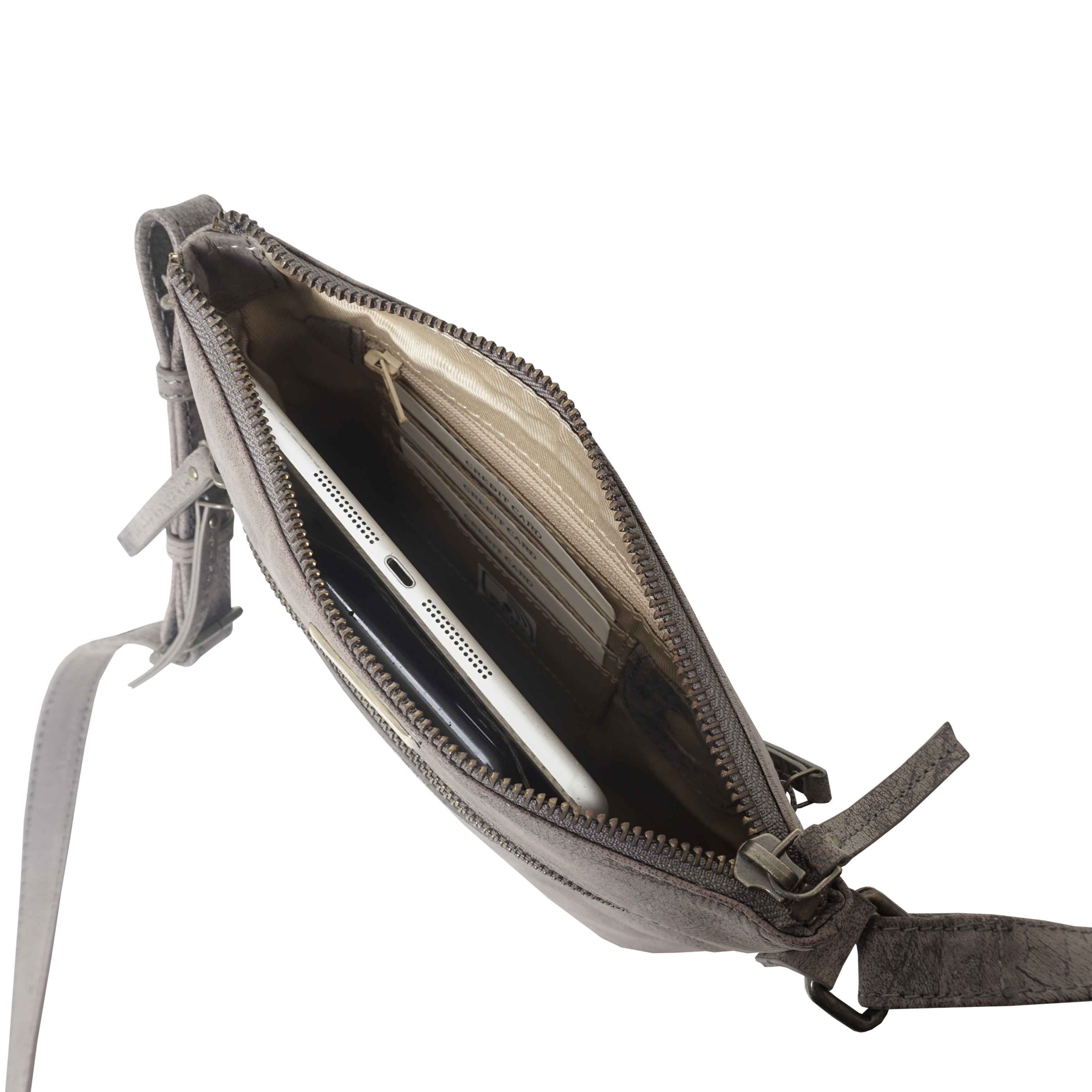 Light Grey 'RUE' Distressed Real Leather Crossbody Bag, Image 5 of 6