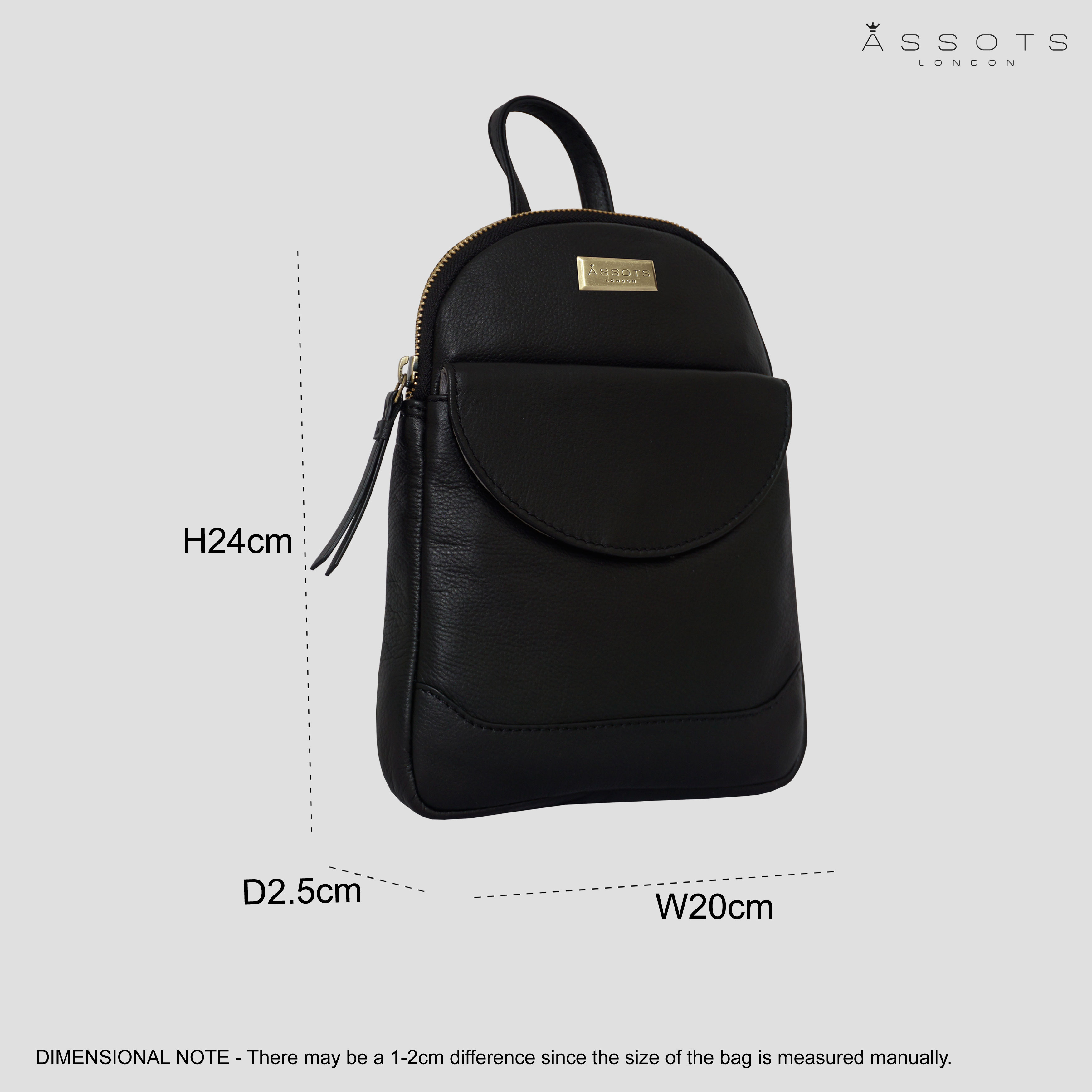 Black Assots London Black 'GEORGE' Pebble Grain Mini Leather Backpack, Image 3 of 3