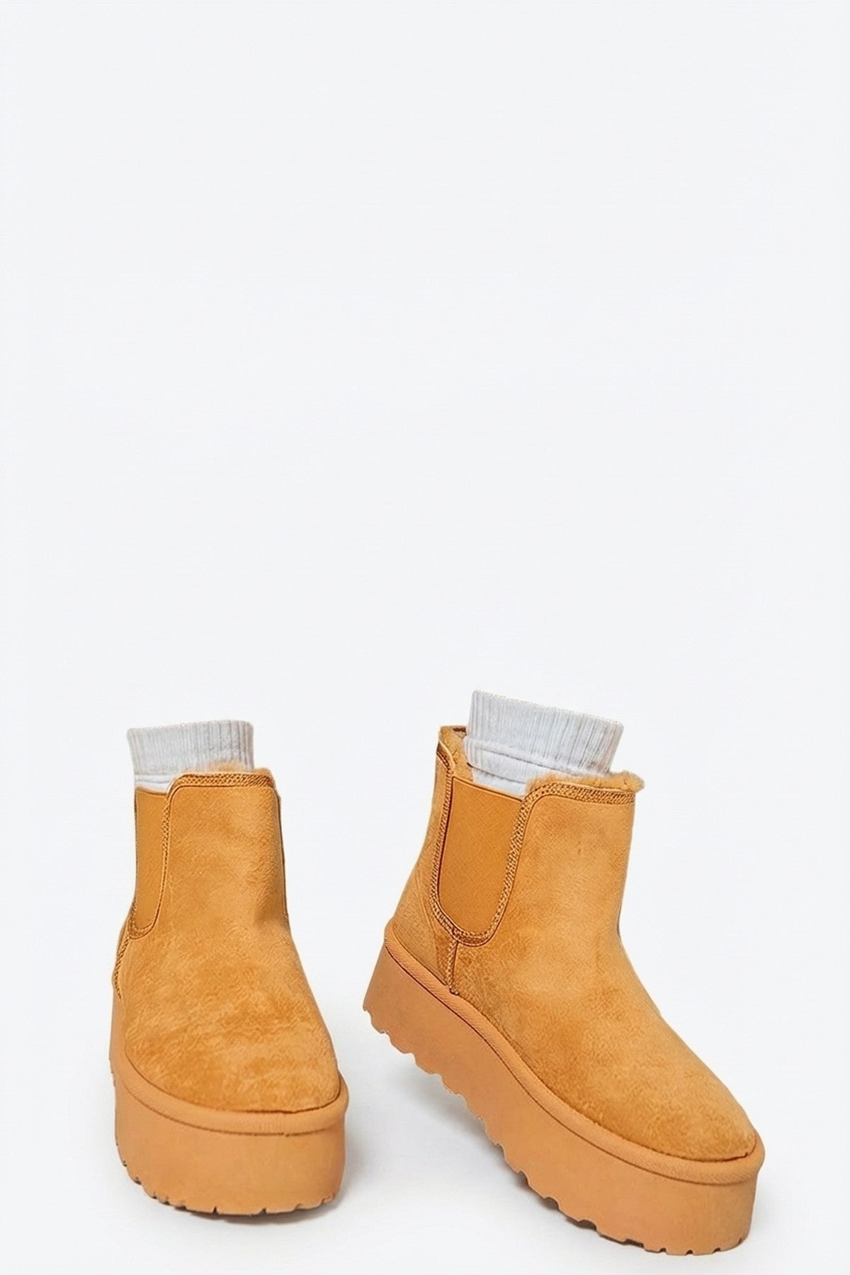 Camel iKrush Camel Edith Fluffy Platform Sole Chelsea Faux Fur Lined Ankle Boots, Image 4 of 8