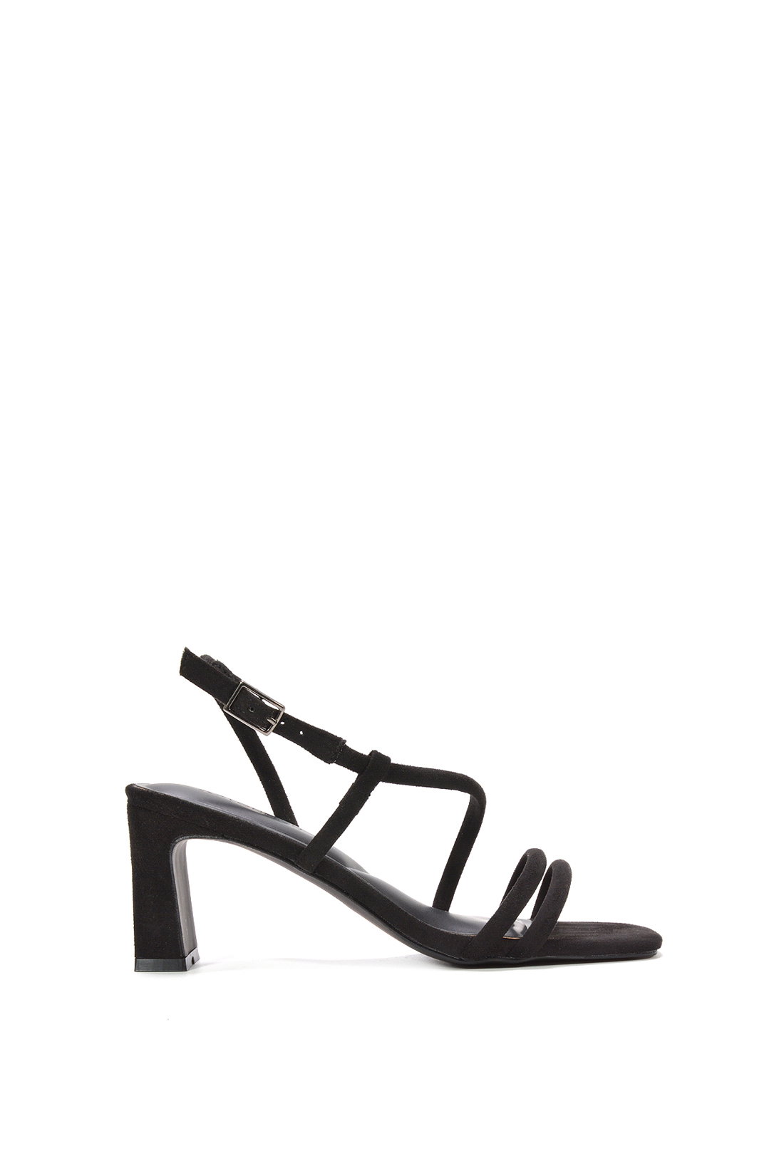 Black Strappy Slingback Mid Block Heel Sandals With Square Toe, Image 1 of 6