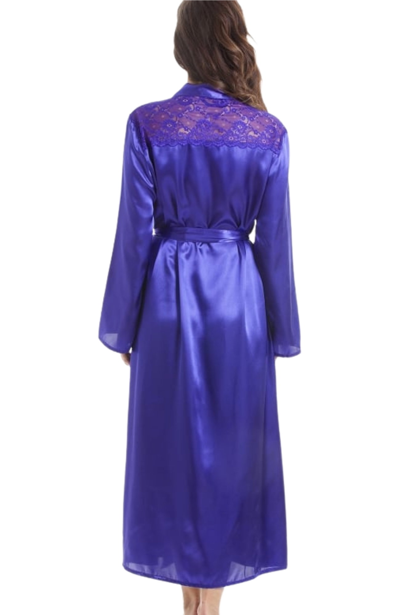 Purple Camille Lingerie Purple Plain Satin Dressing Gown, Image 3 of 5