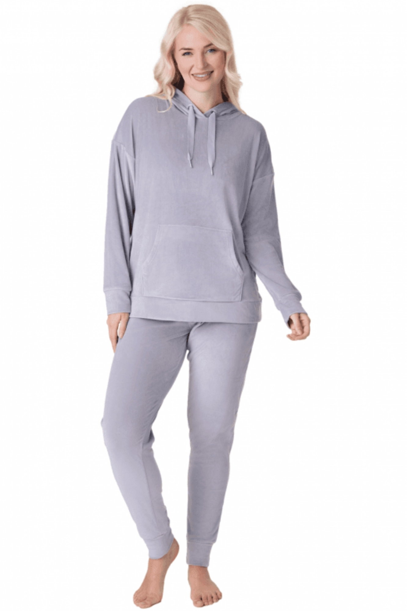 Grey Camille Lingerie Grey Supersoft Velour Loungewear Pyjama Set, Image 1 of 5