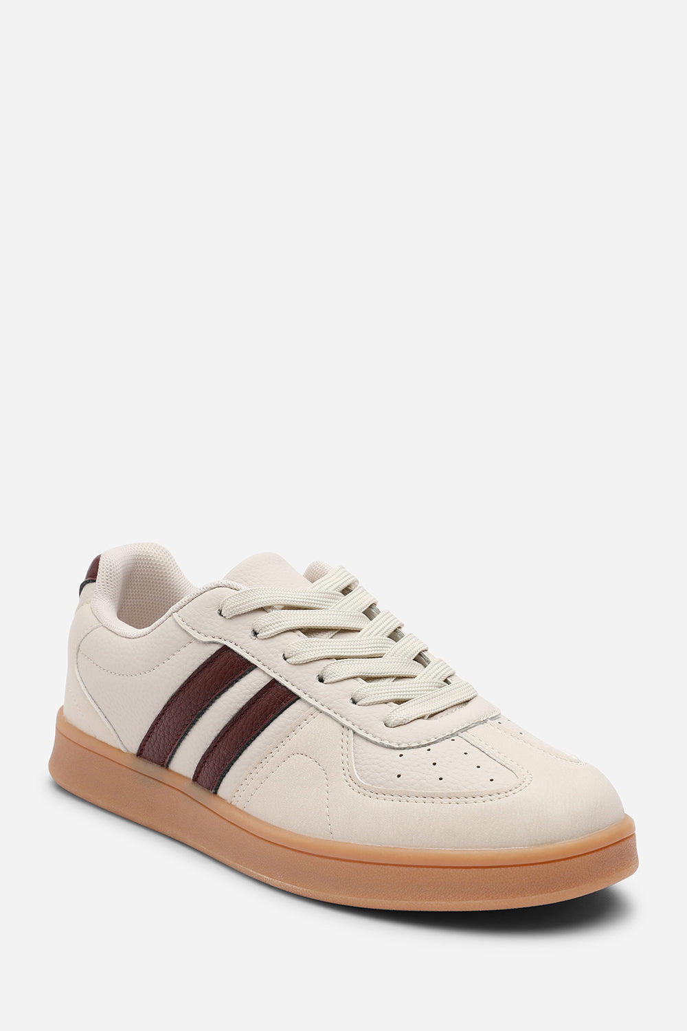 Beige 'Xia' Classic Retro Lace Up Trainer with Stripes, Image 3 of 8