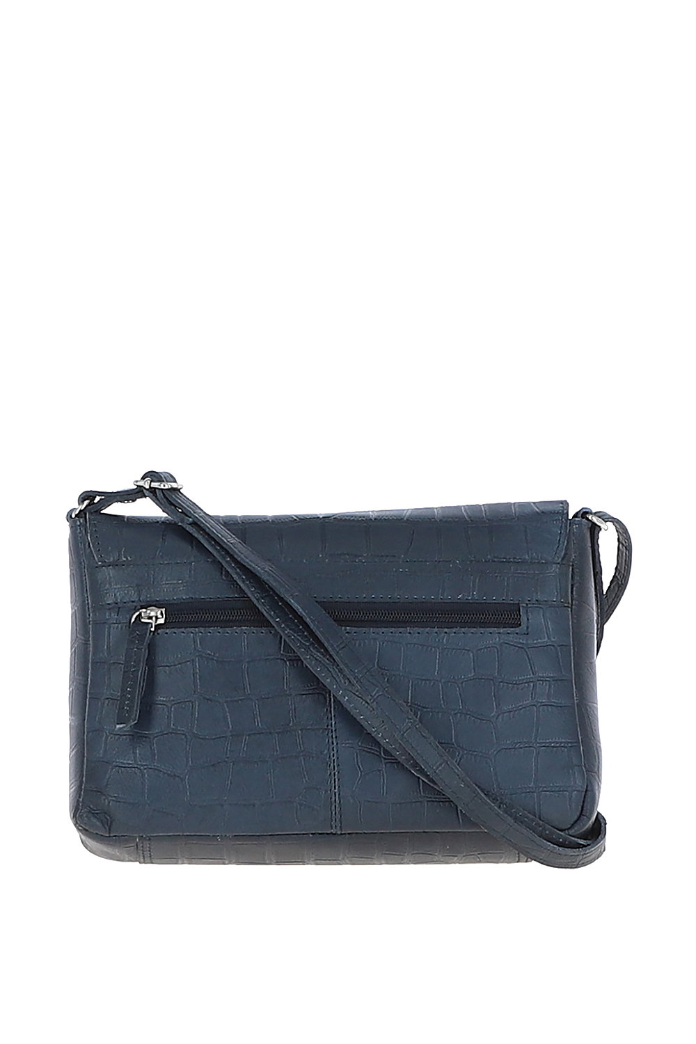 Navy Ashwood Leather Navy 'Valentina' Flap Over Croc Print Real Leather Shoulder Bag, Image 3 of 5