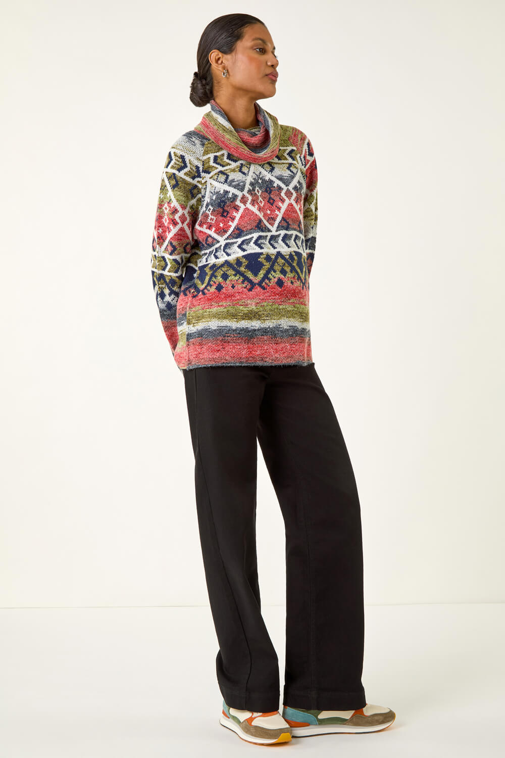 ORANGE Aztec Print Roll Neck Knit Jumper, Image 3 of 5