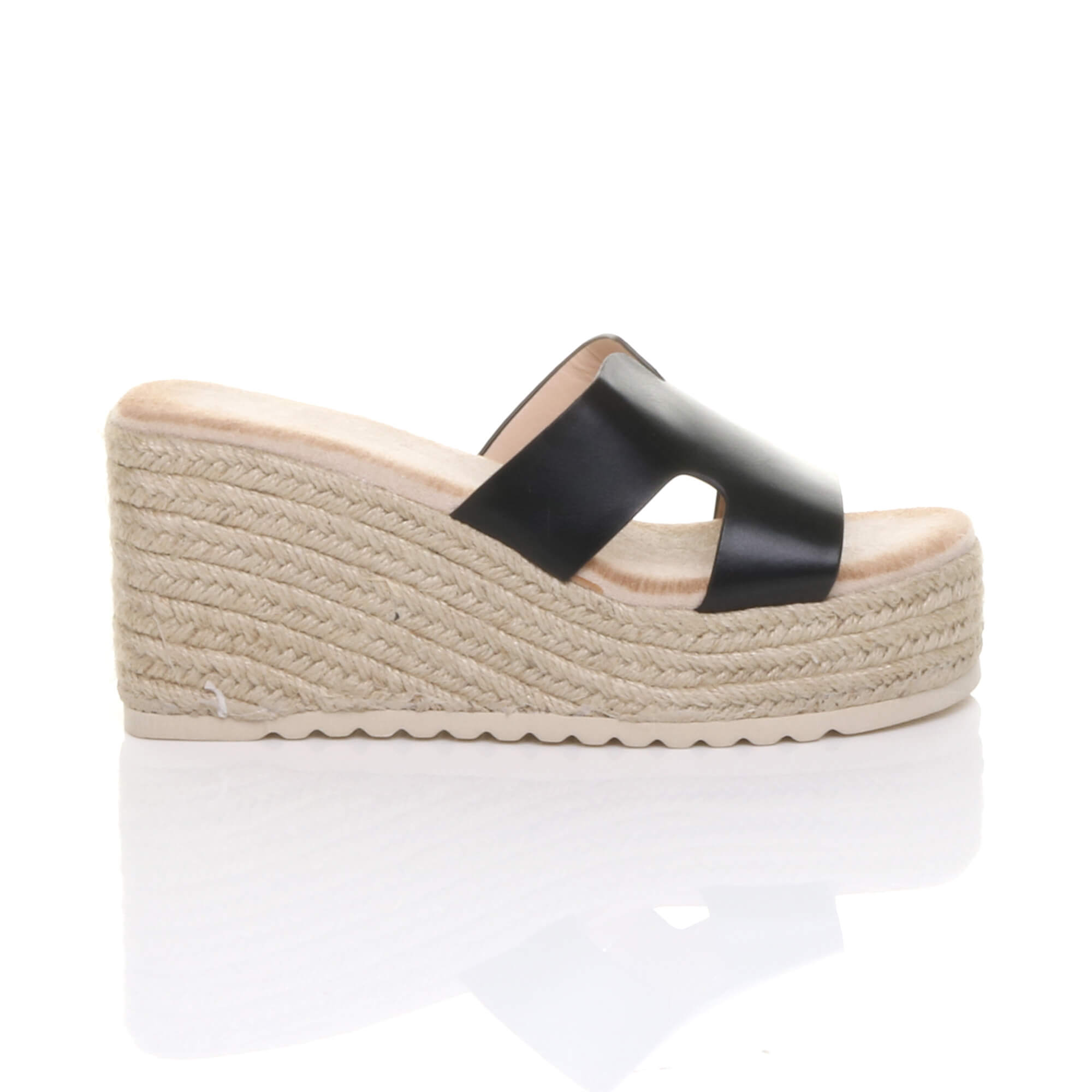 Black AJVANI Black High Wedge Platform Mule Sandals Espadrilles, Image 2 of 4
