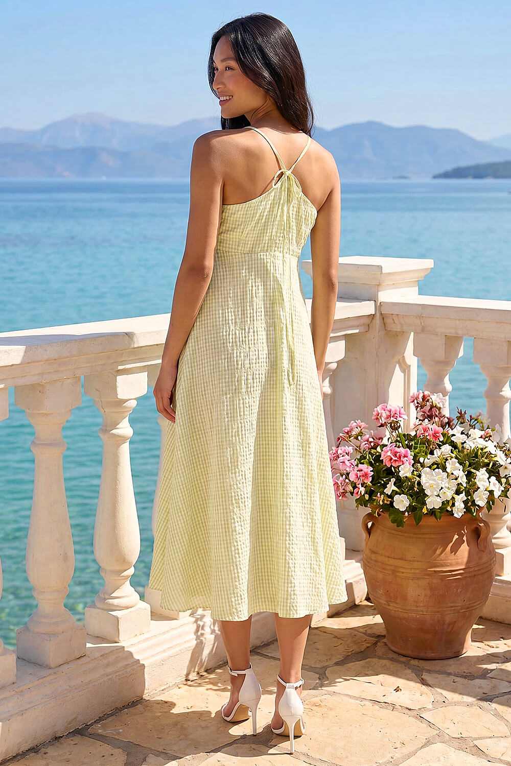 Green Petite Gingham Twist Front Dress, Image 4 of 4