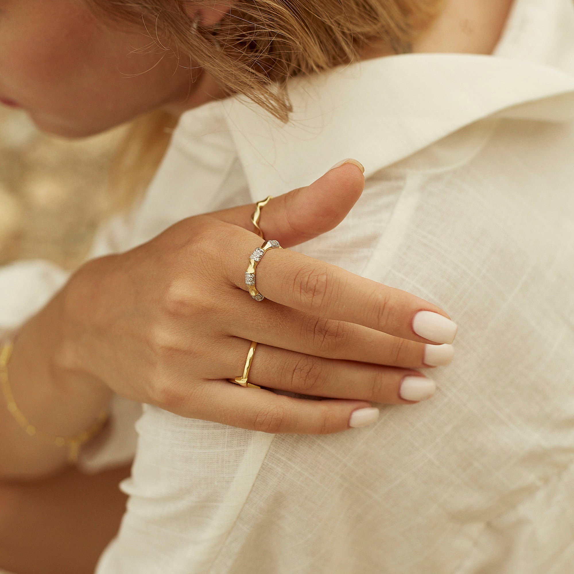 Gold Bone and Helical Twisted Sterling Silver Adjustable Ring Stacking Set, Image 3 of 6