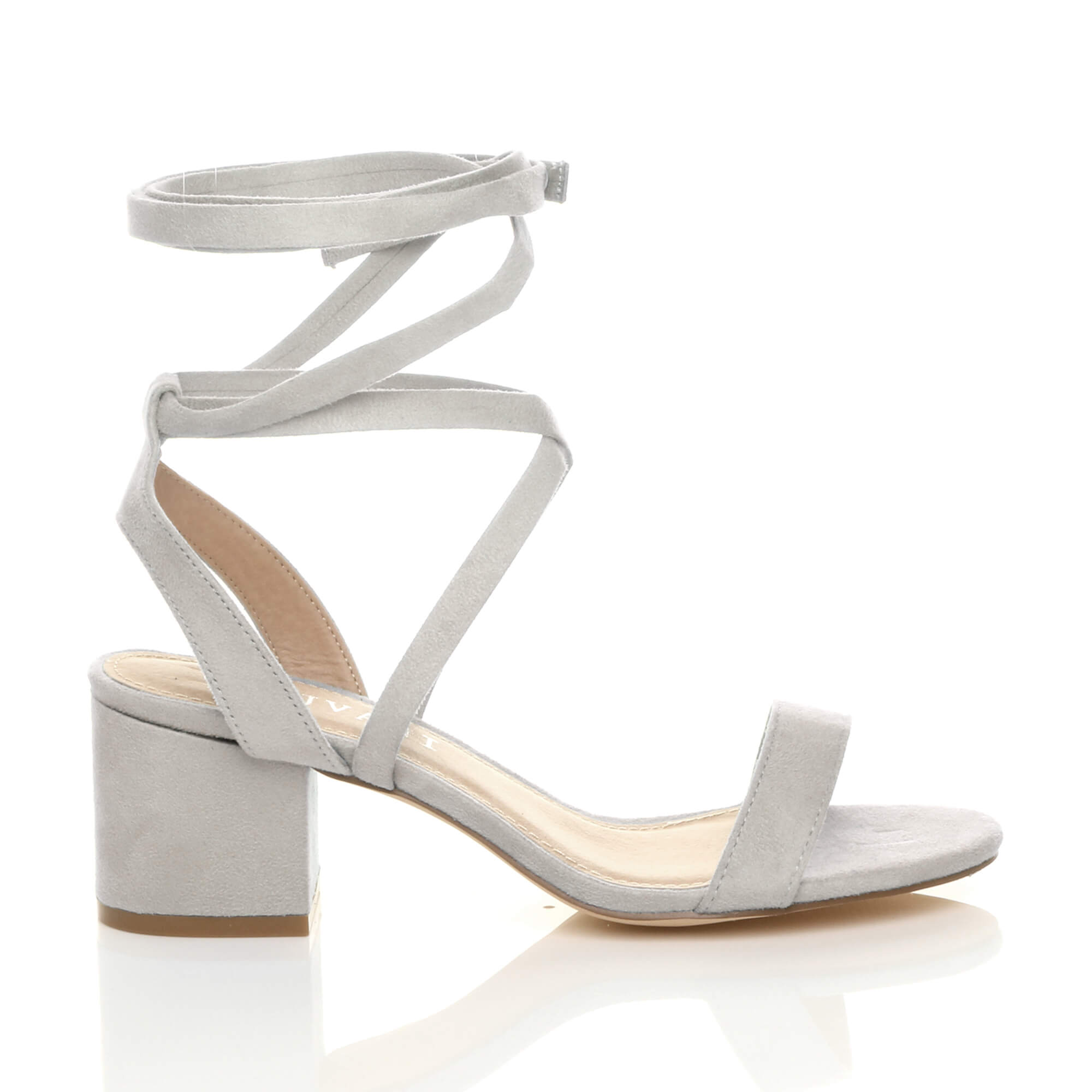 Grey AJVANI Grey Mid Block Heel Tie Up Sandals, Image 2 of 6