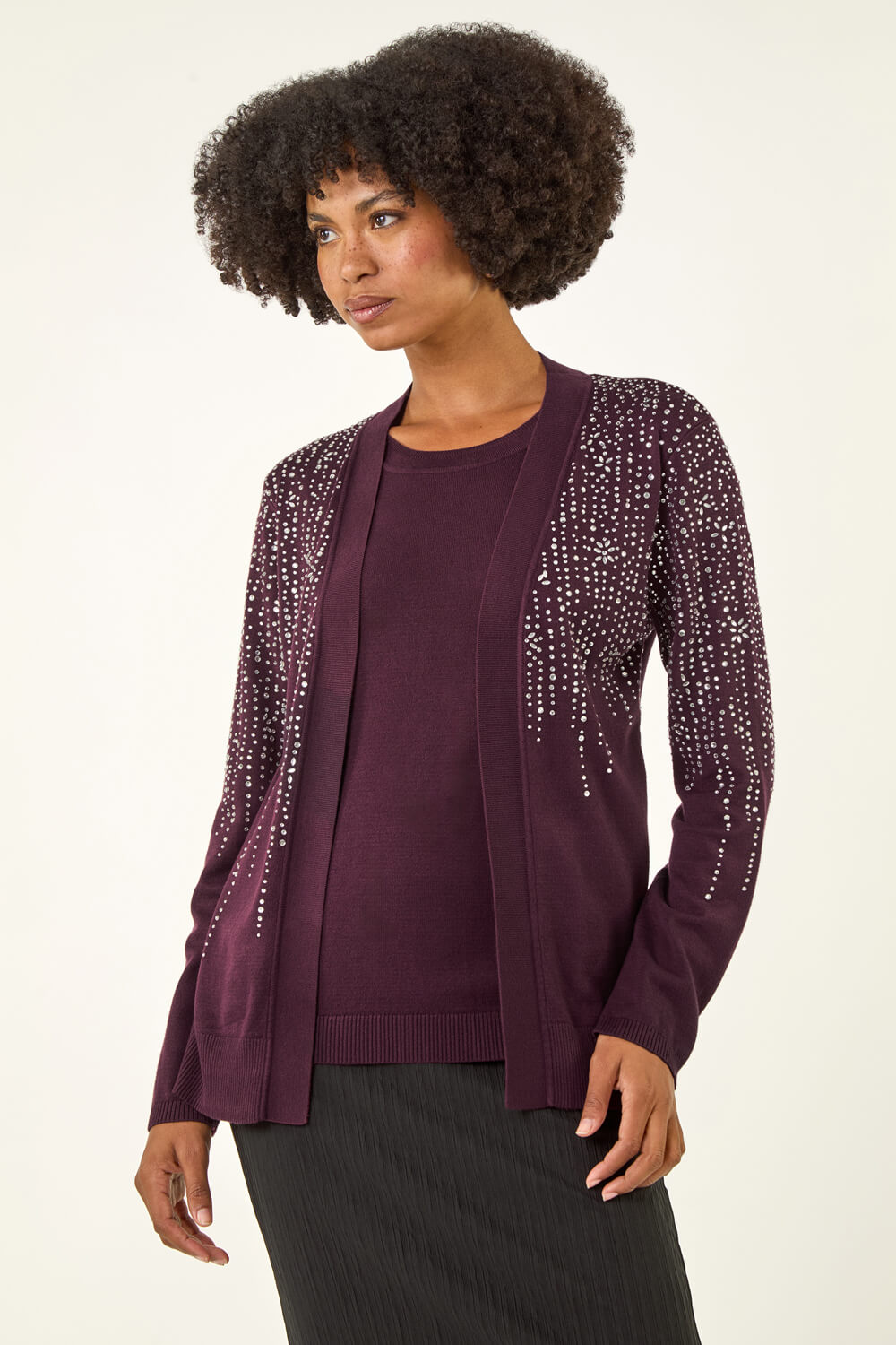 Burgundy Embellished Hotfix Layered Knit, Image 5 of 5