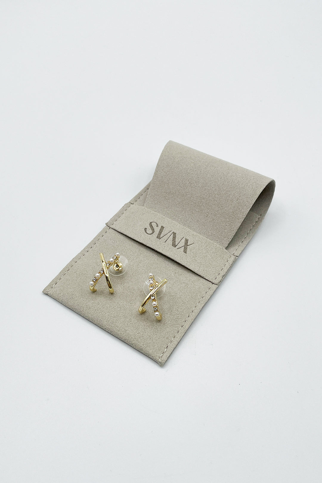 Gold Pearl & Crystal Cross Earrings, Image 3 of 3