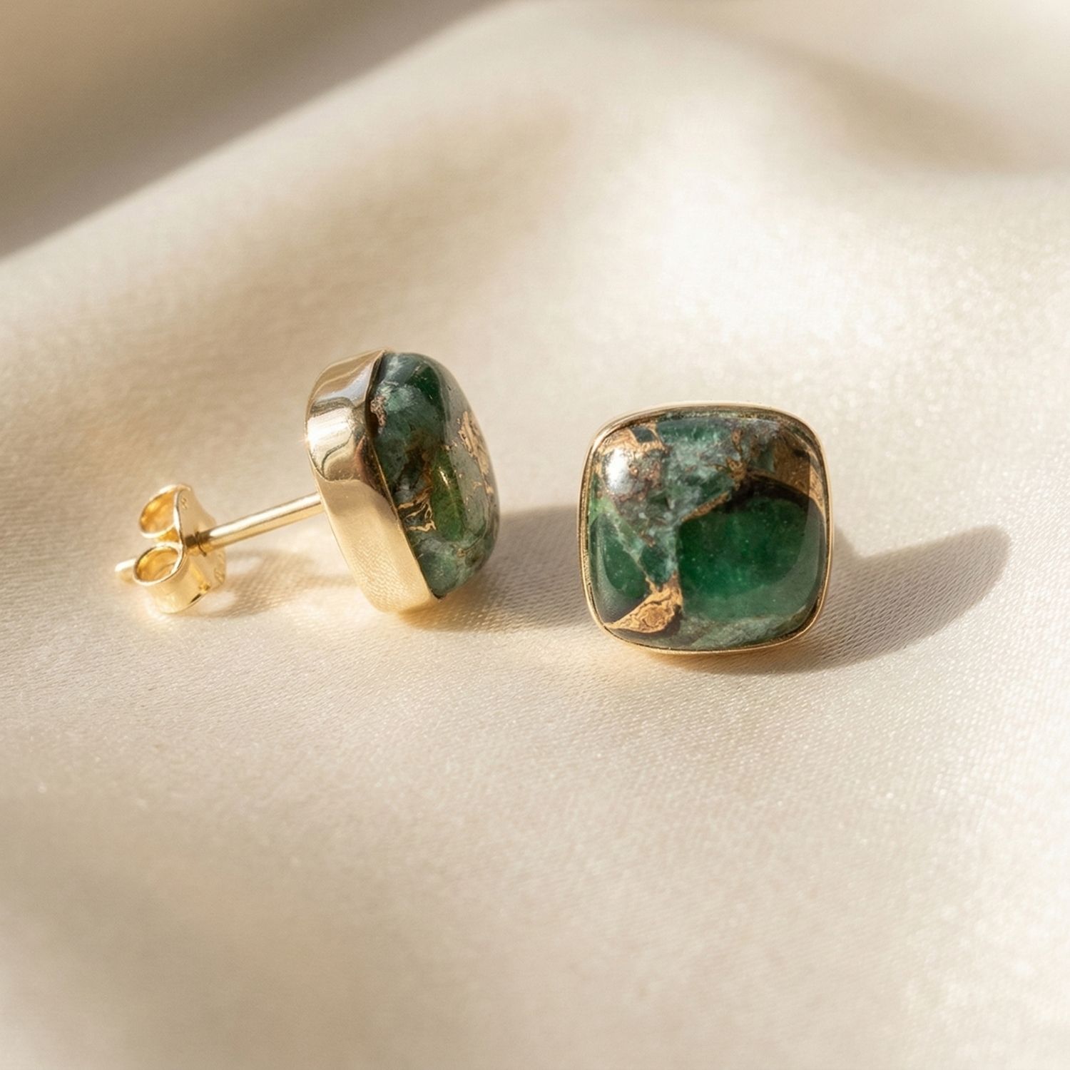 Green Emerald May Birthstone Gold Plated Stud Earrings