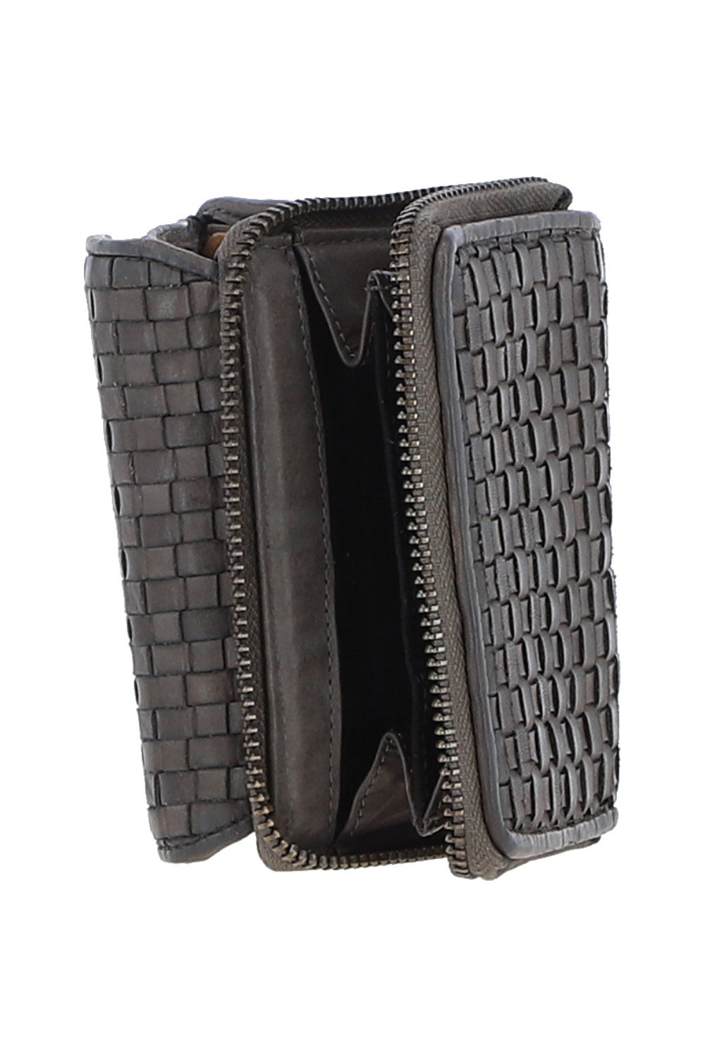 Dark Grey Vintage Woven Leather 7 Card Purse, Image 1 of 4