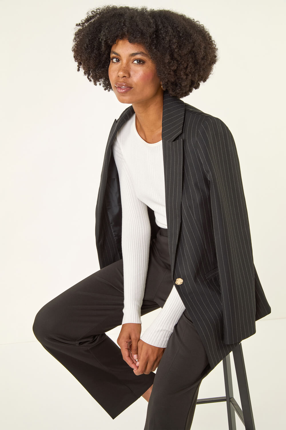 Black Straight Leg Ponte Stretch Trouser, Image 3 of 5