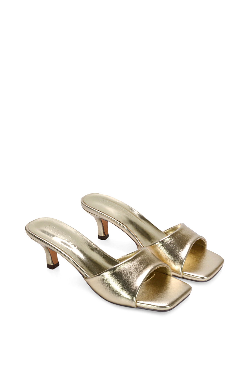 Gold XY LONDON Gold 'Pearl' Square Toe Stiletto Kitten Heel Mule Sandals, Image 5 of 6