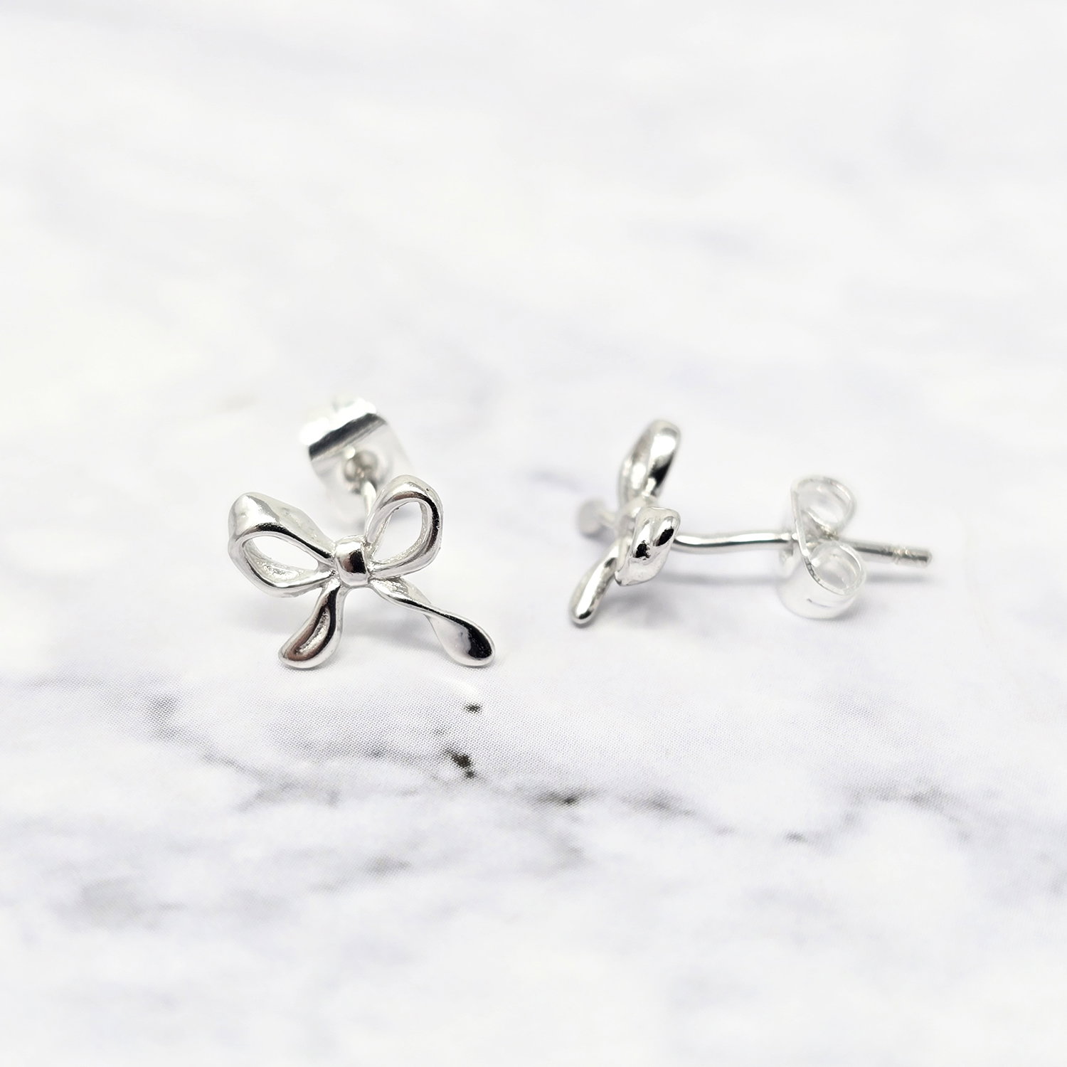 Silver Cute Bow Tie Bowknot Silver Everyday Stud Earrings, Image 2 of 2