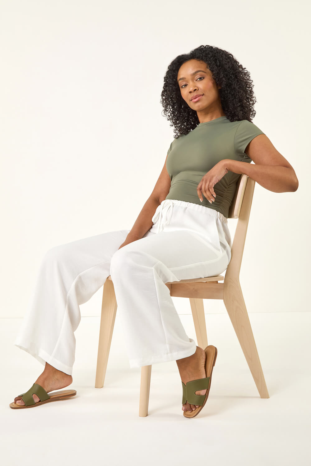 Roman Petite Women's White Pull On Woven Trouser Size 18