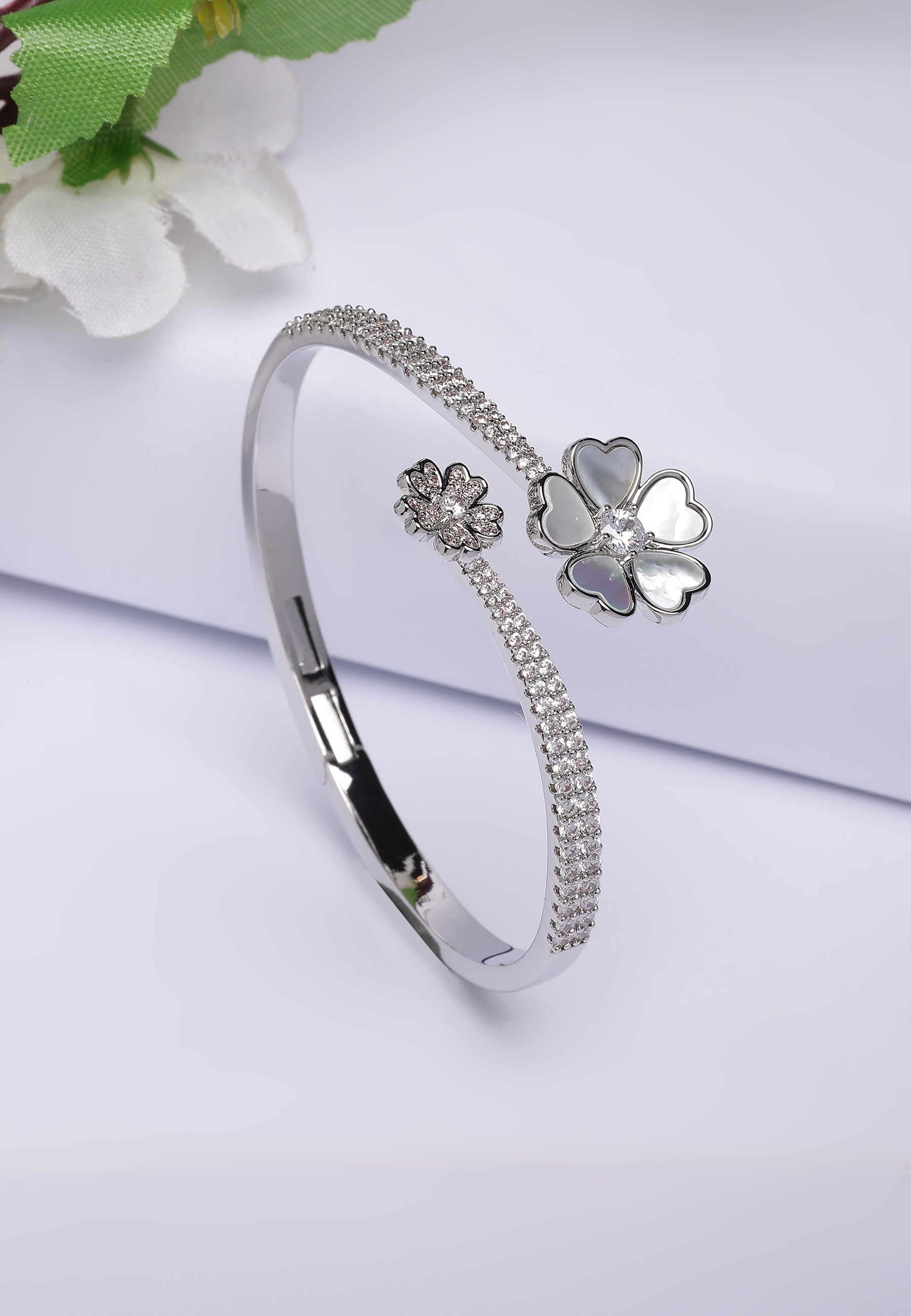 Silver Diva Dainty Flower Cuff Bracelet, Image 2 of 5